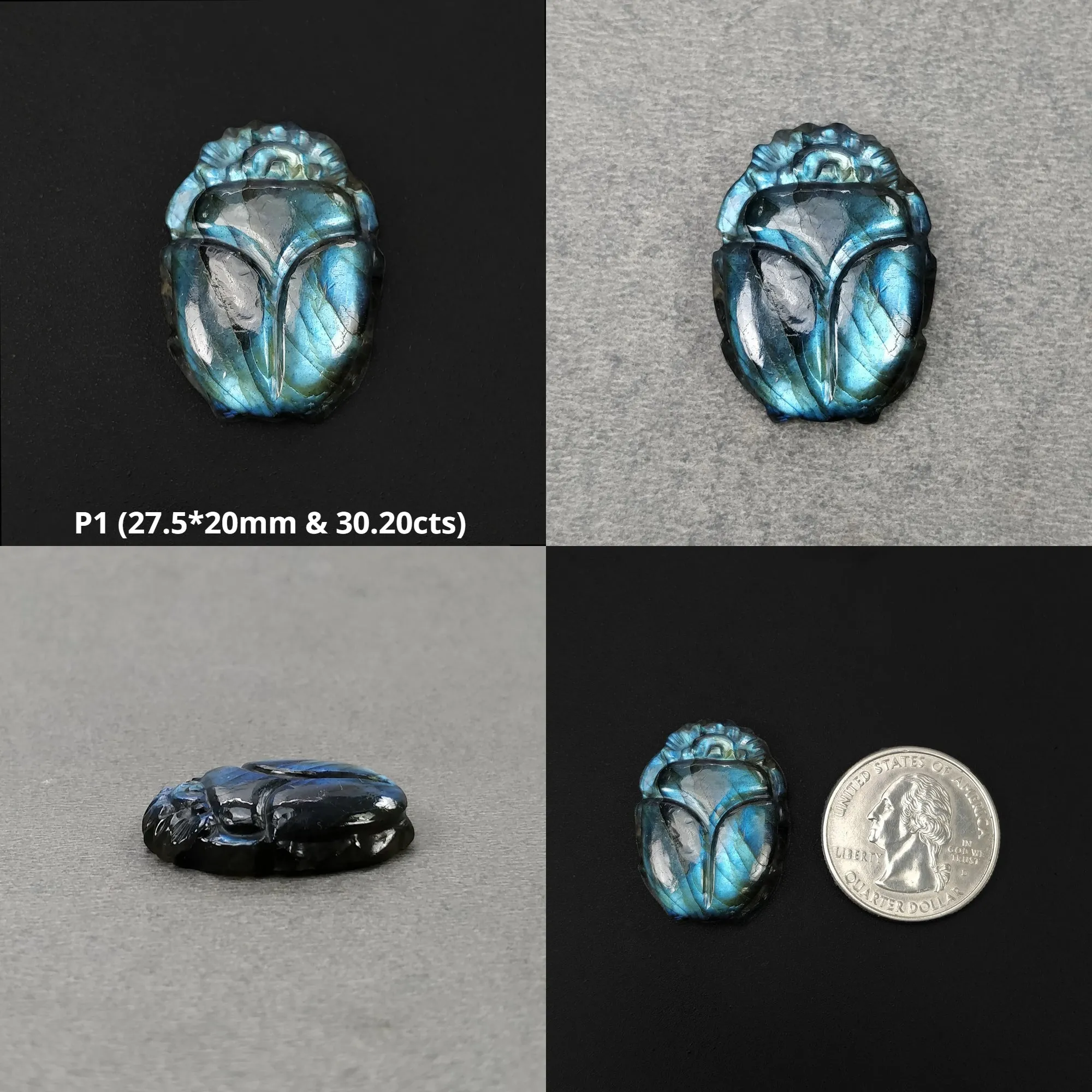 LABRADORITE Gemstone Carving : Natural Untreated Unheated Labradorite Hand Carved Scarab