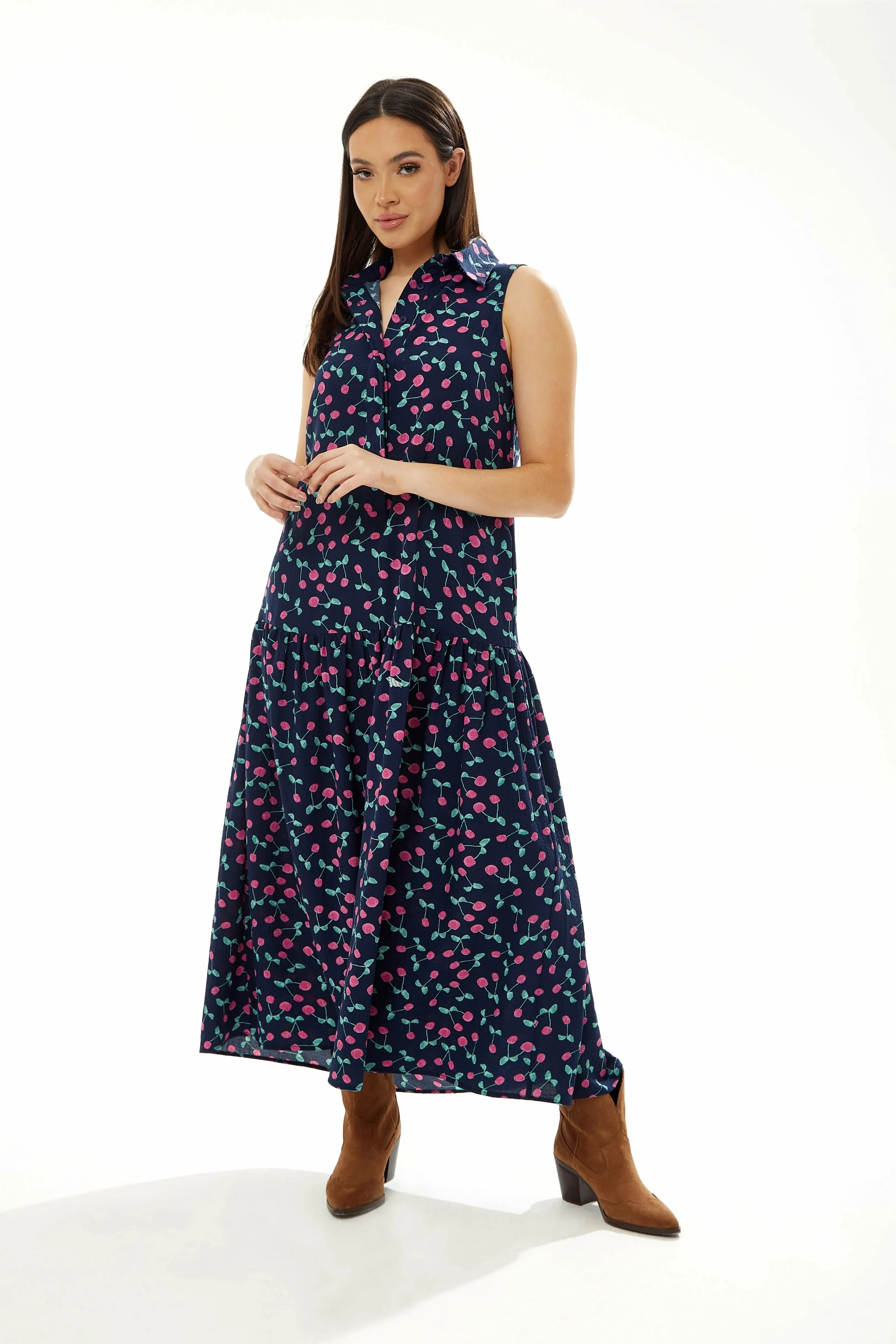 Liquorish Oversized Cherry Print Maxi Dress