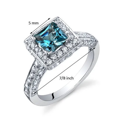 London Blue Topaz Ring Sterling Silver Princess Shape 1 Carat Size 5