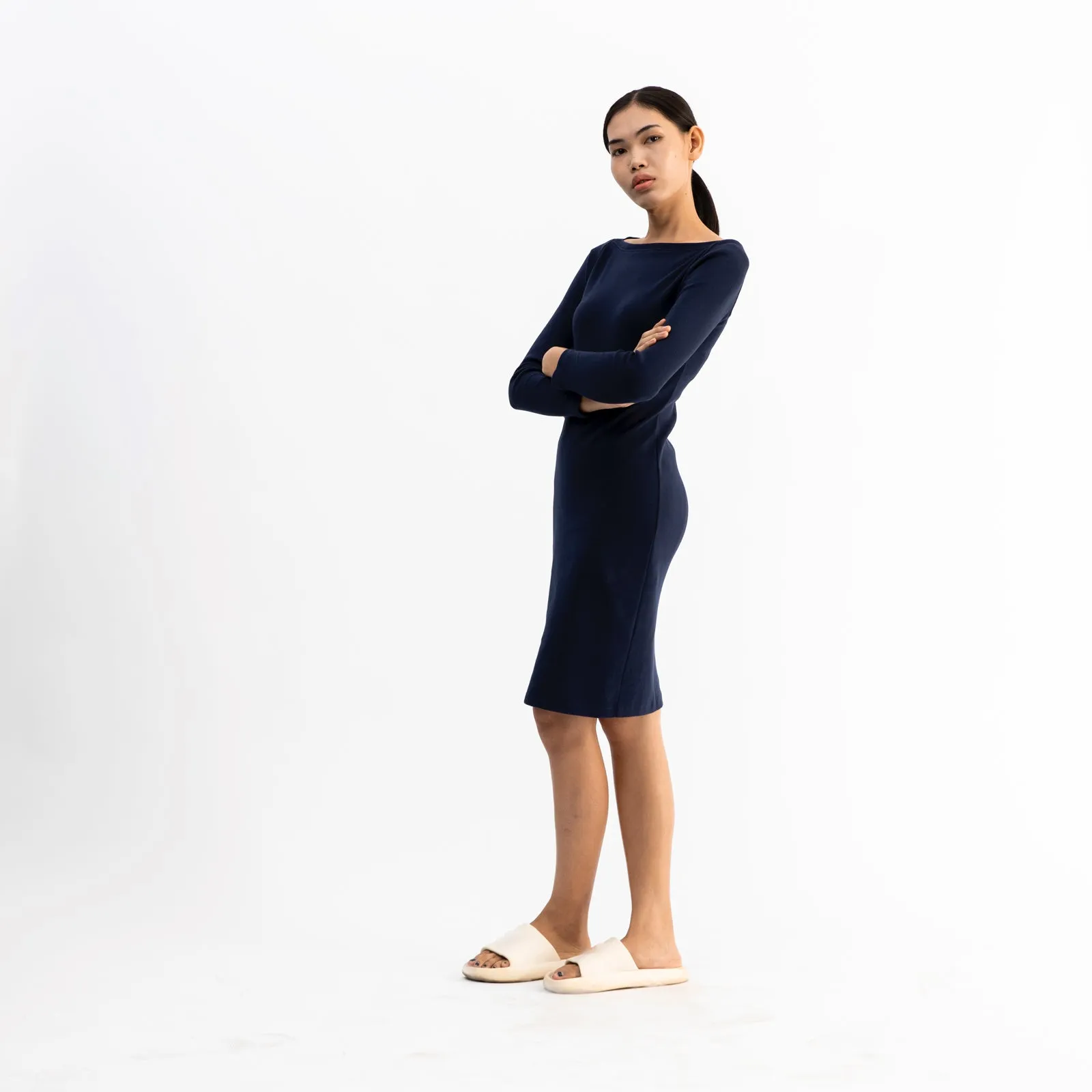 Long Sleeve Midi Dress | Navy