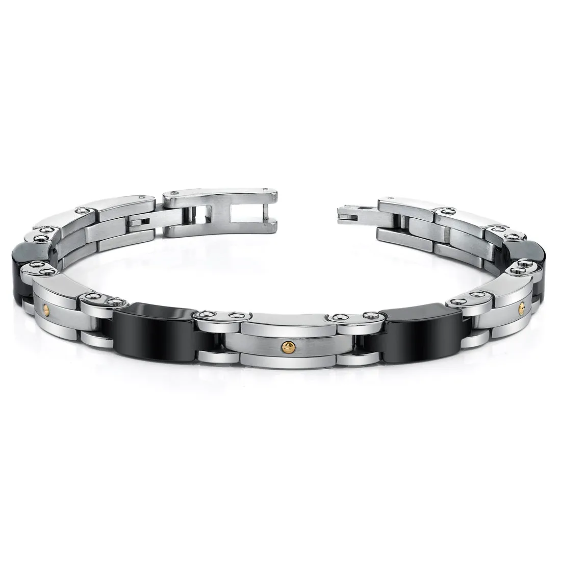 Men's Black and Silver Link Stainless Steel Bracelet