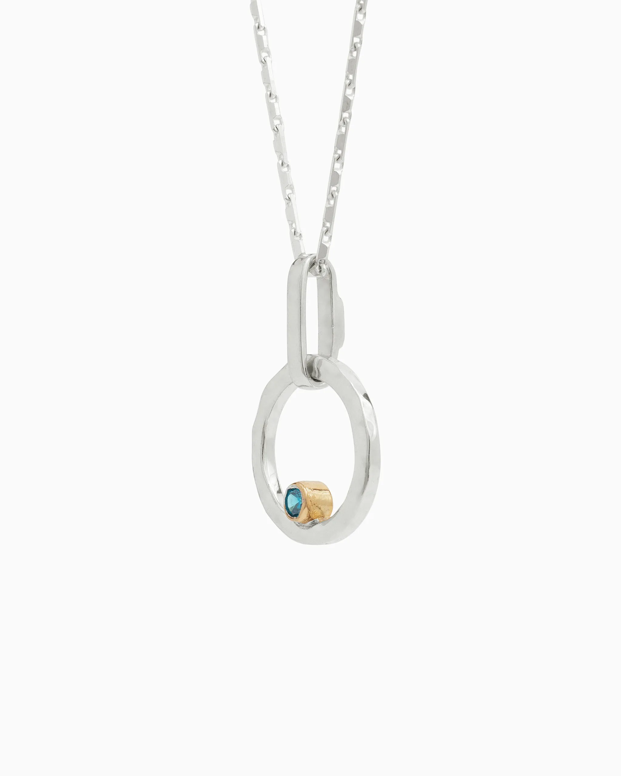 Mini One Love Pendant with Stone - Blue Zircon