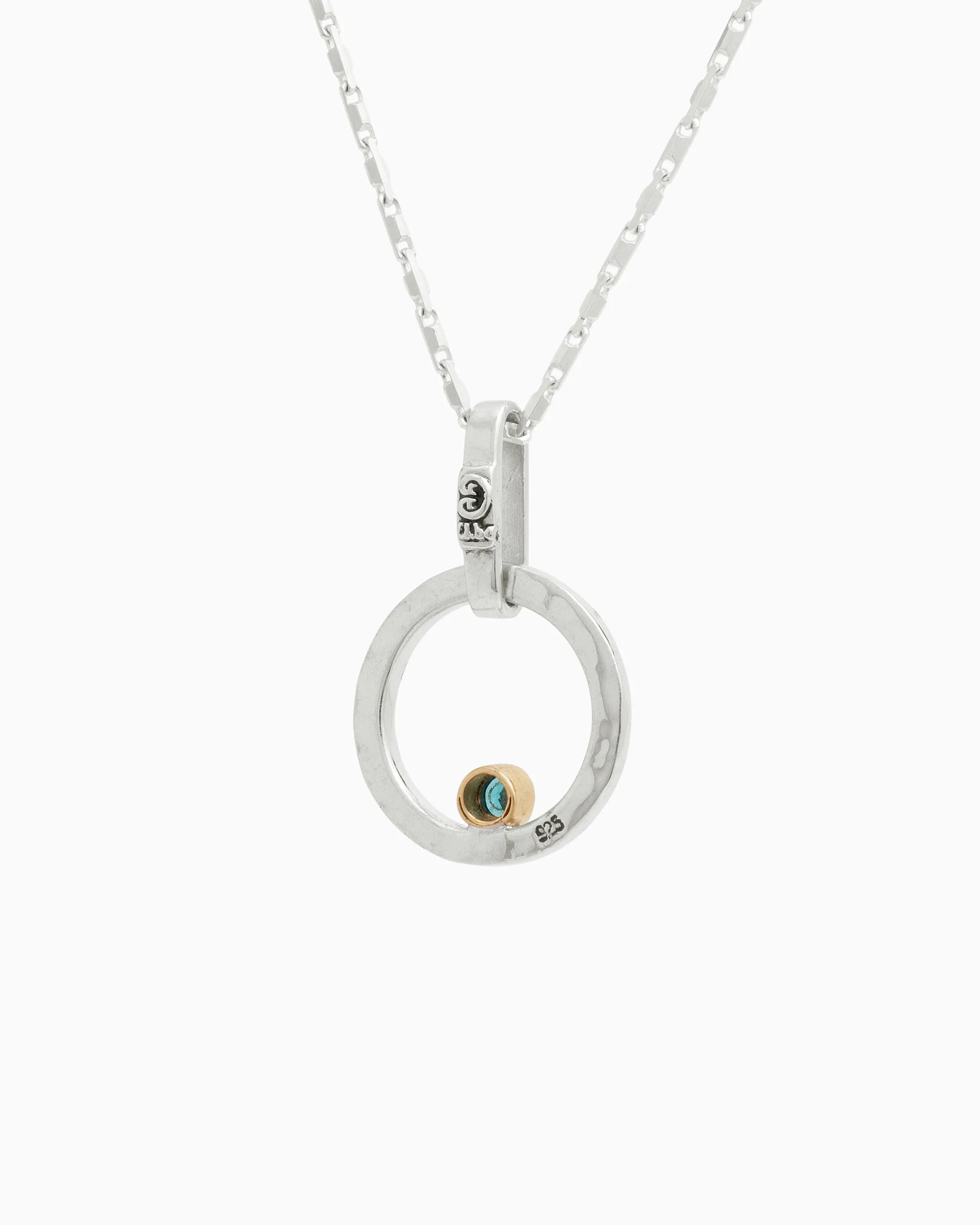 Mini One Love Pendant with Stone - Blue Zircon