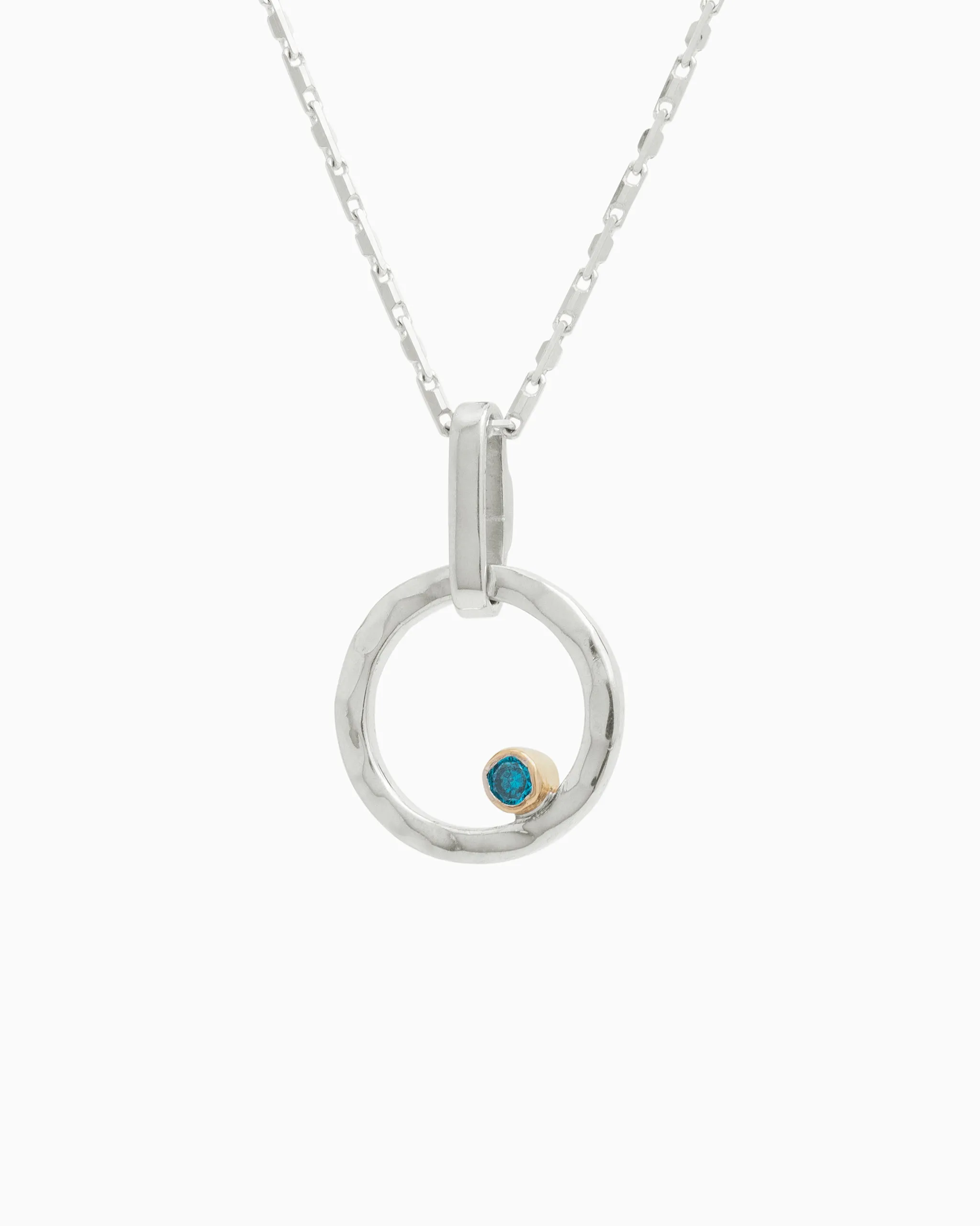 Mini One Love Pendant with Stone - Blue Zircon