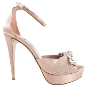 Miu Miu Nude Satin Jewel Platform Heels - 38.5