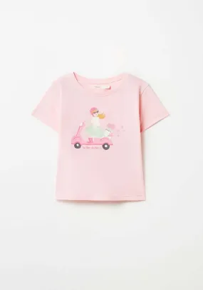 Moped Print T-Shirt - Pink