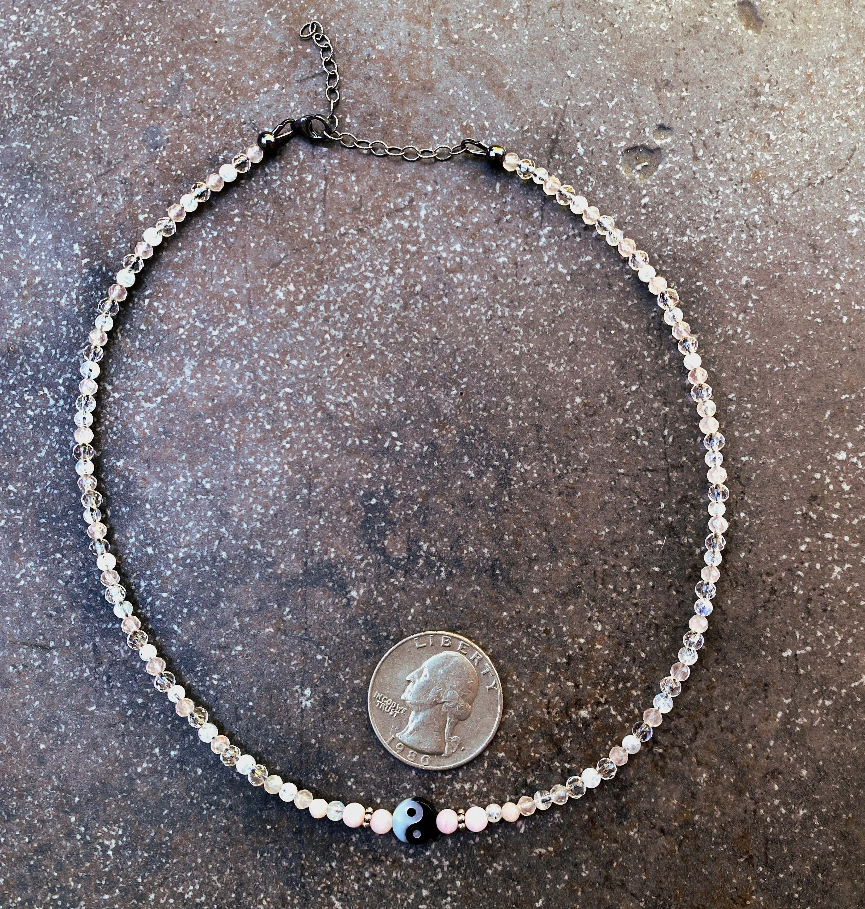 Mother of Pearl and gemstone Sterling silver Yin Yang Choker