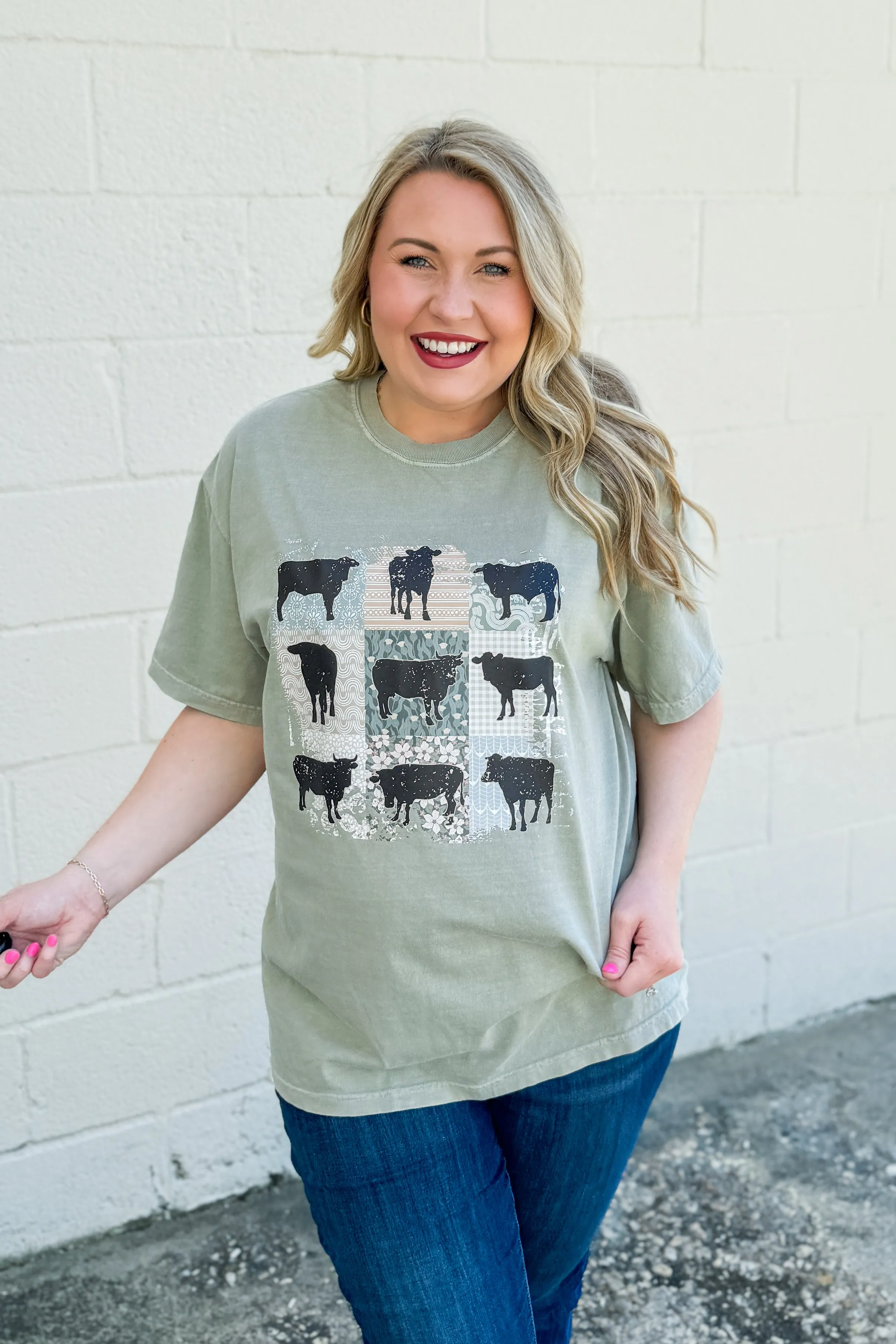 Multi Mix Print Cows Graphic Tee, Sandstone