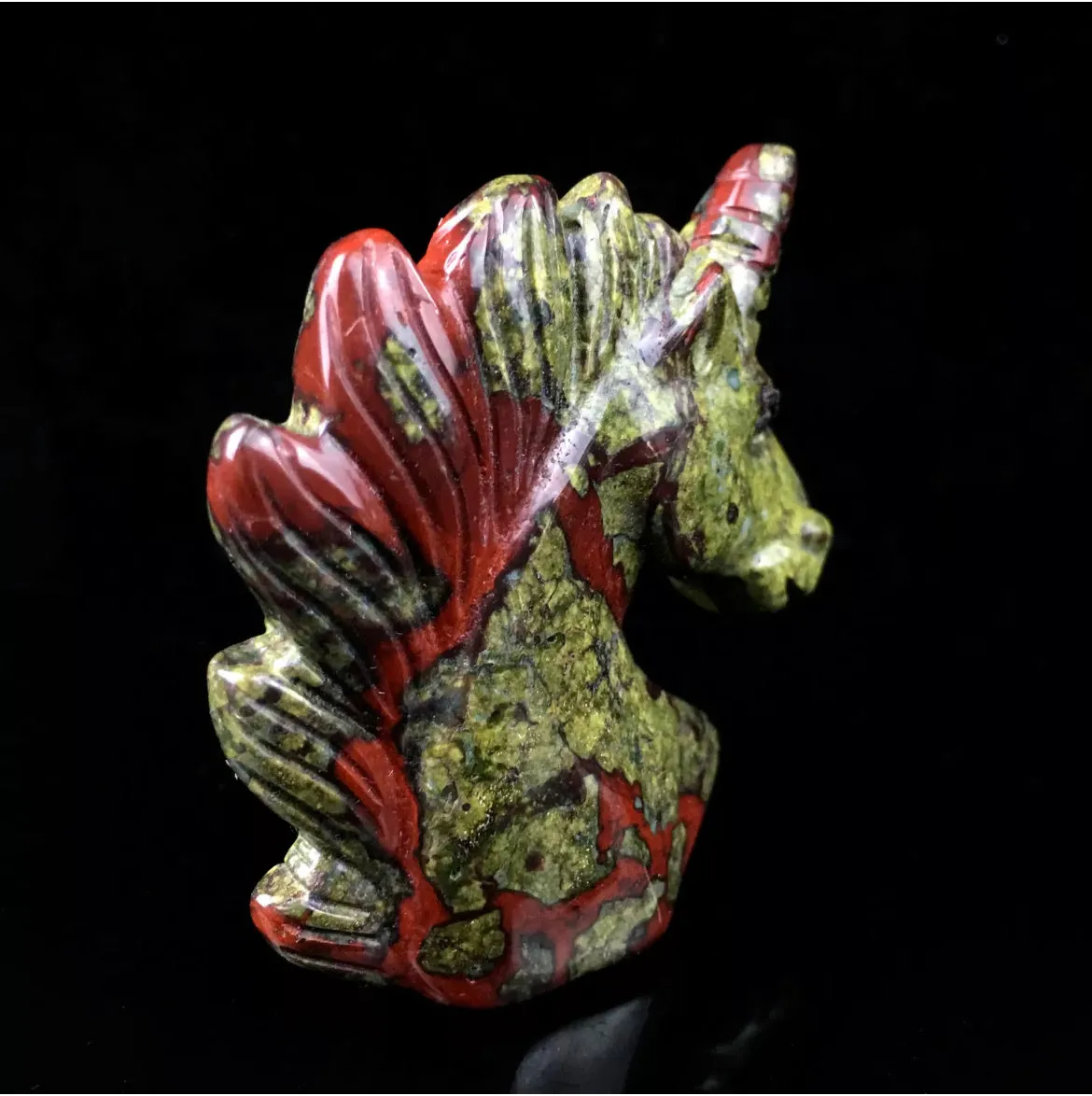 Natural Dragon Bloodstone gemstone carved Unicorn