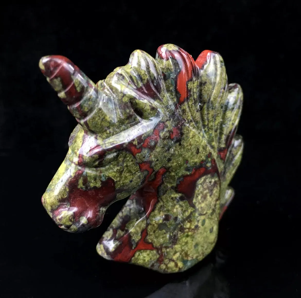 Natural Dragon Bloodstone gemstone carved Unicorn