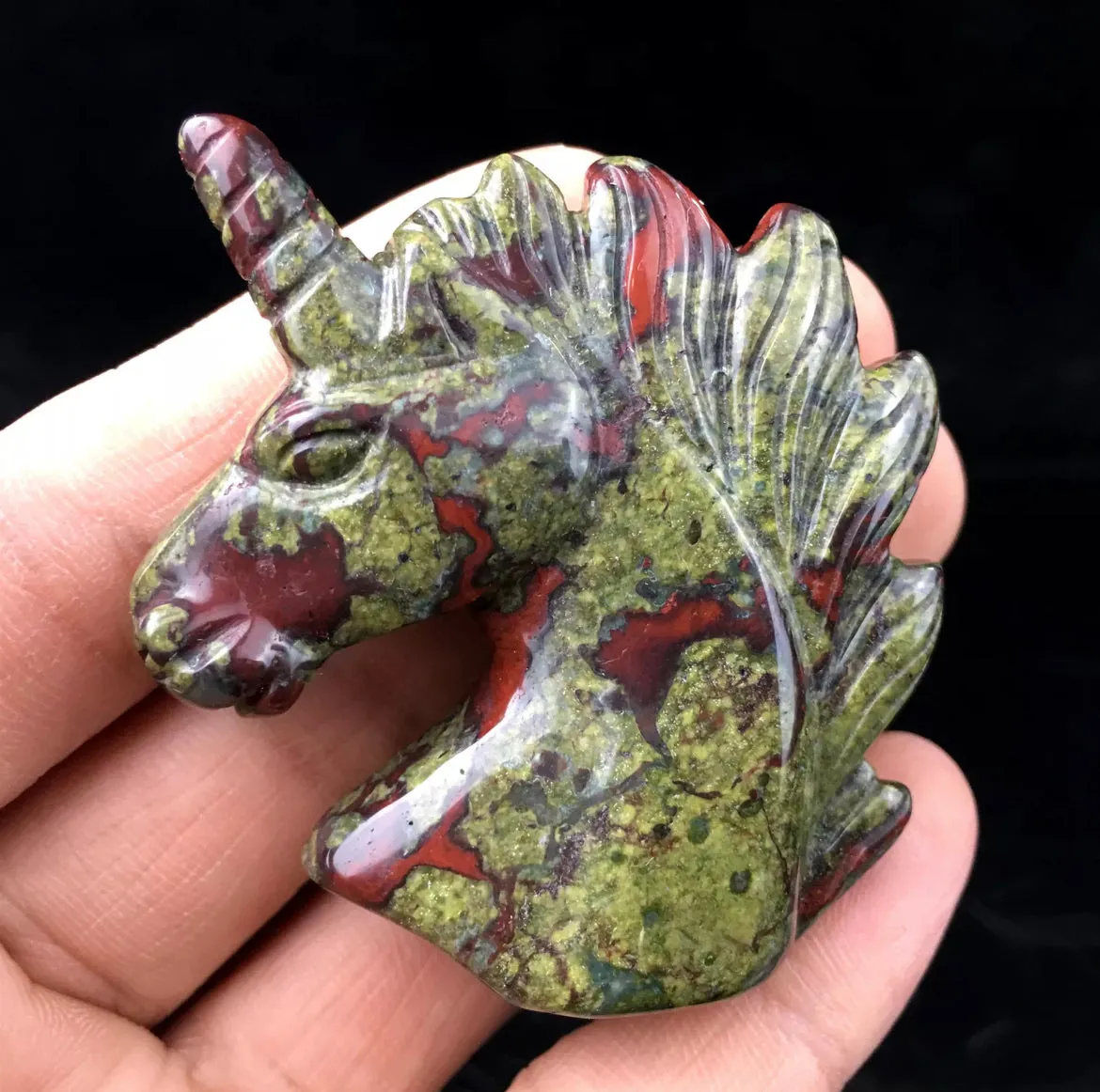 Natural Dragon Bloodstone gemstone carved Unicorn