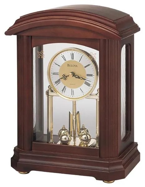 Nordale Mantel Clock by Bulova - Revolving Pendulum - Walnut Finish