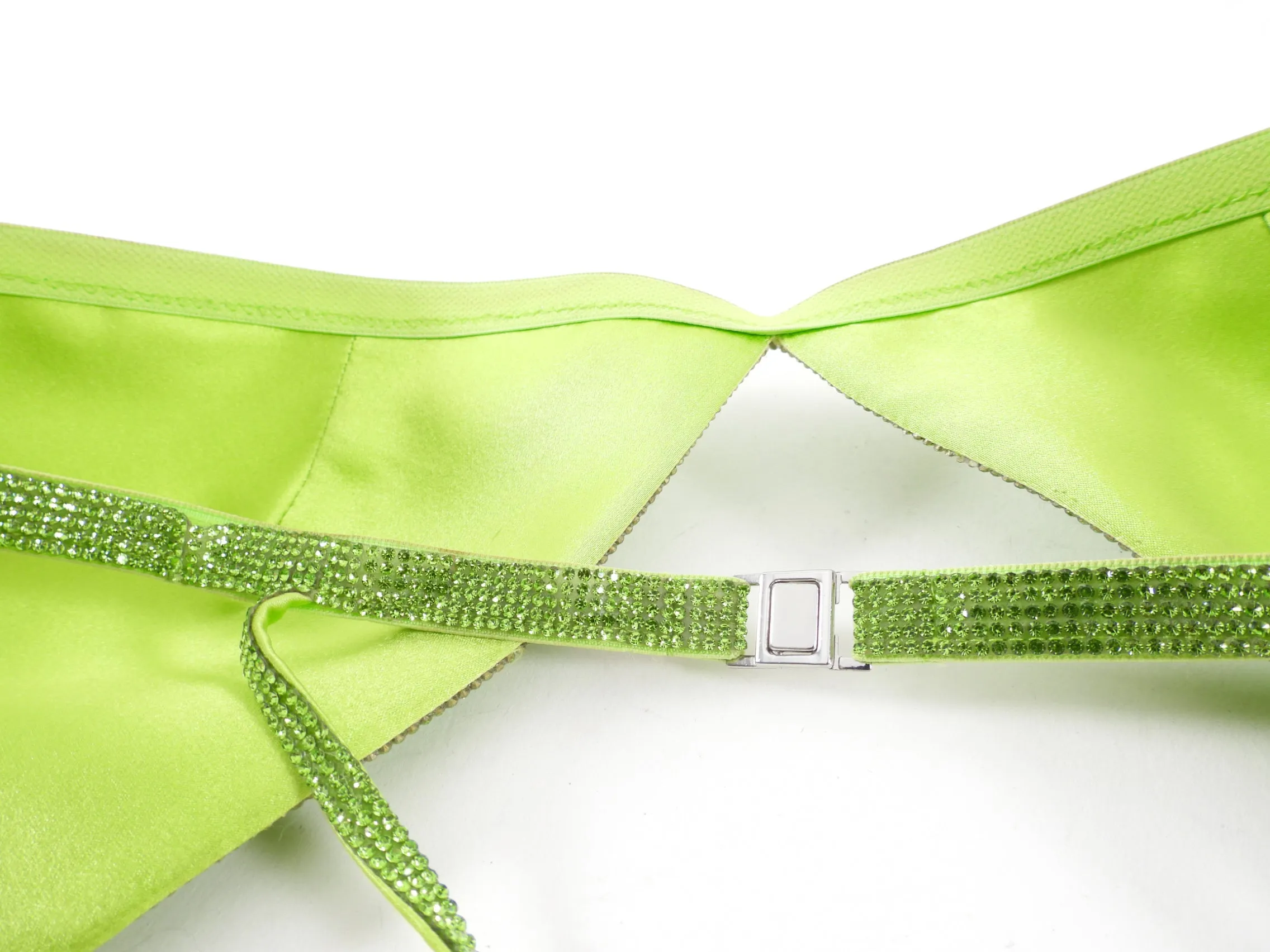 Nue Green Crystal Strass Satin Bra Top - S