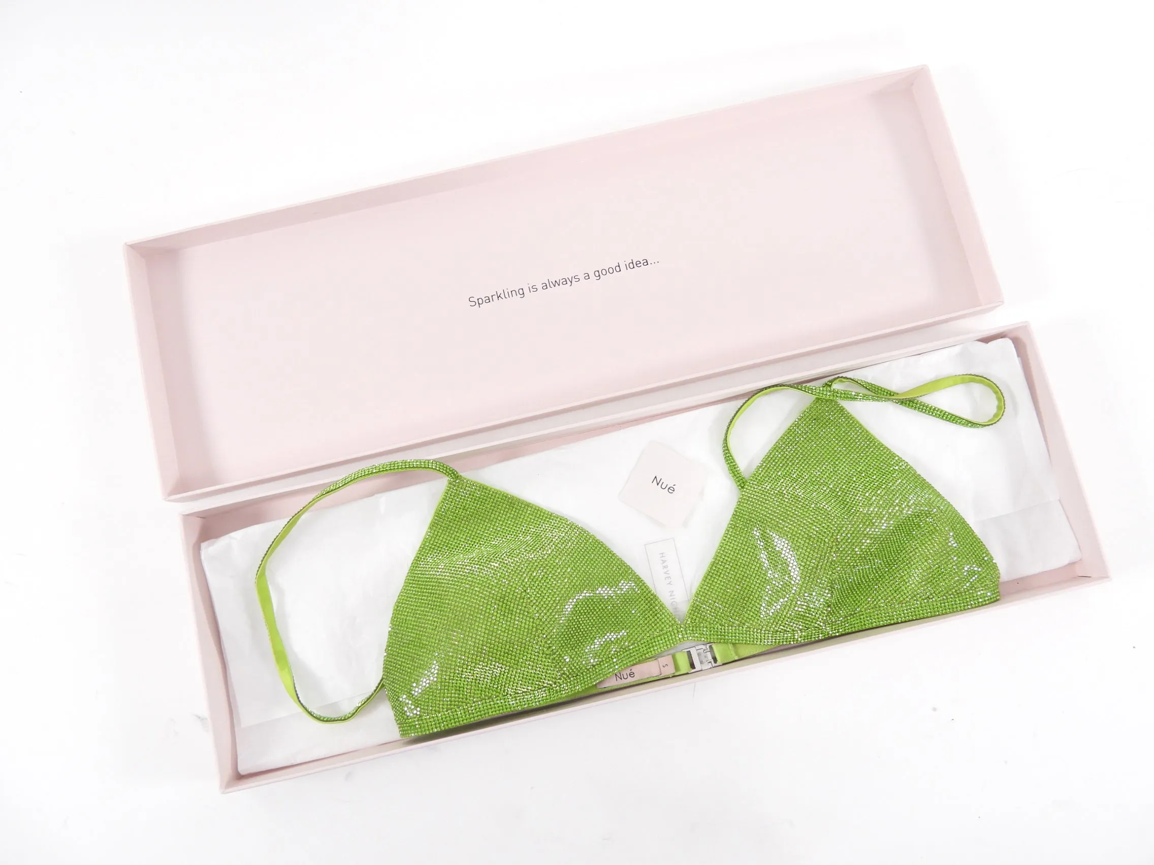 Nue Green Crystal Strass Satin Bra Top - S