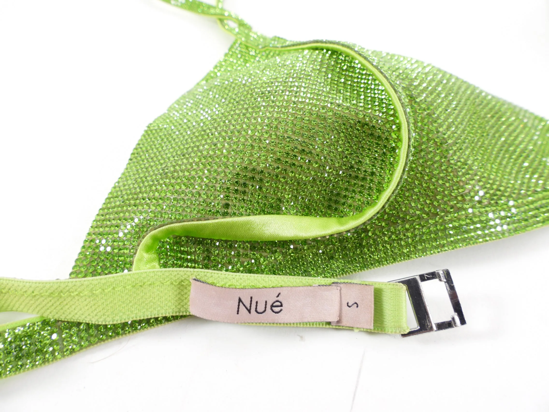 Nue Green Crystal Strass Satin Bra Top - S