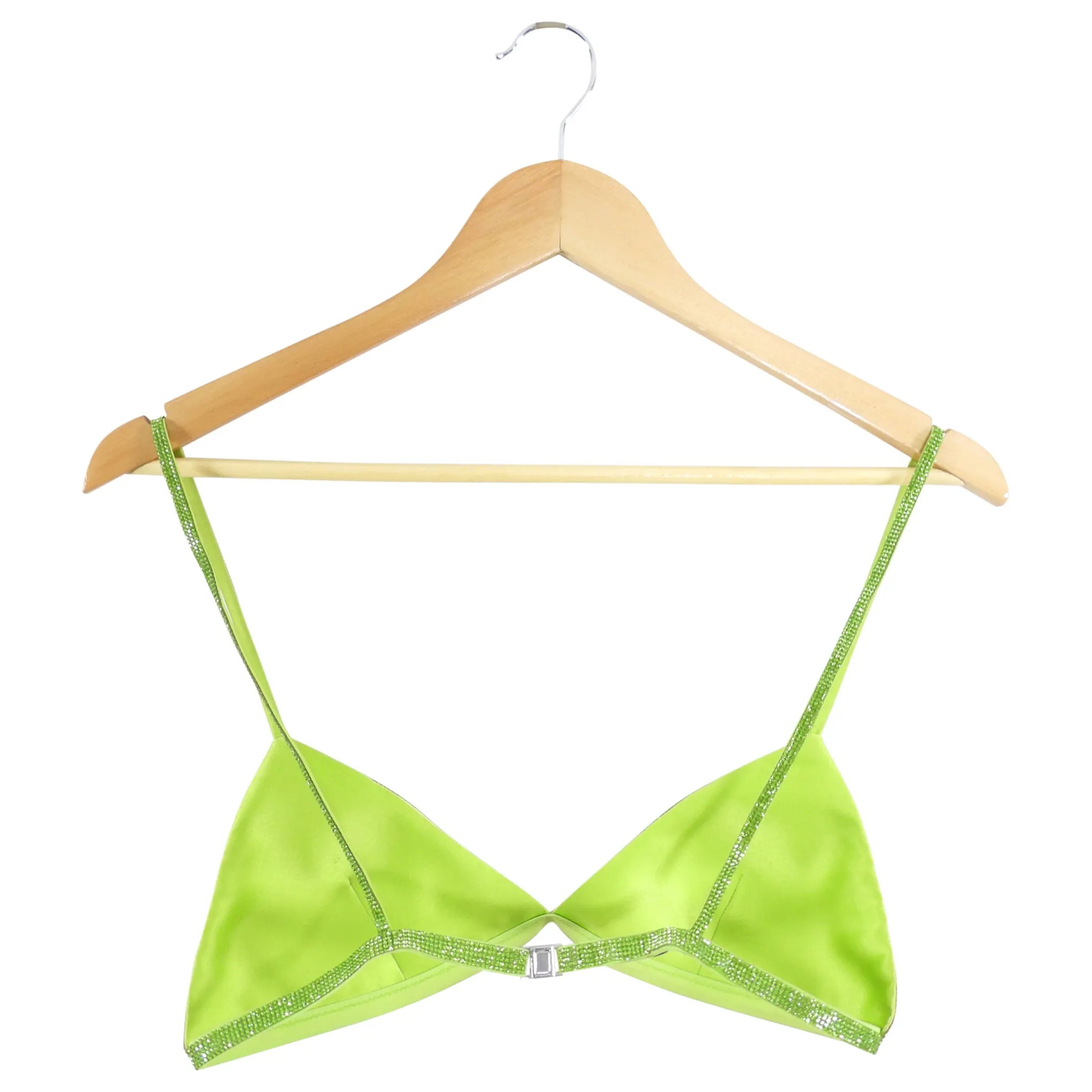 Nue Green Crystal Strass Satin Bra Top - S