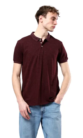 O178886 Heather Burgundy Short Sleeves Casual Polo Shirt