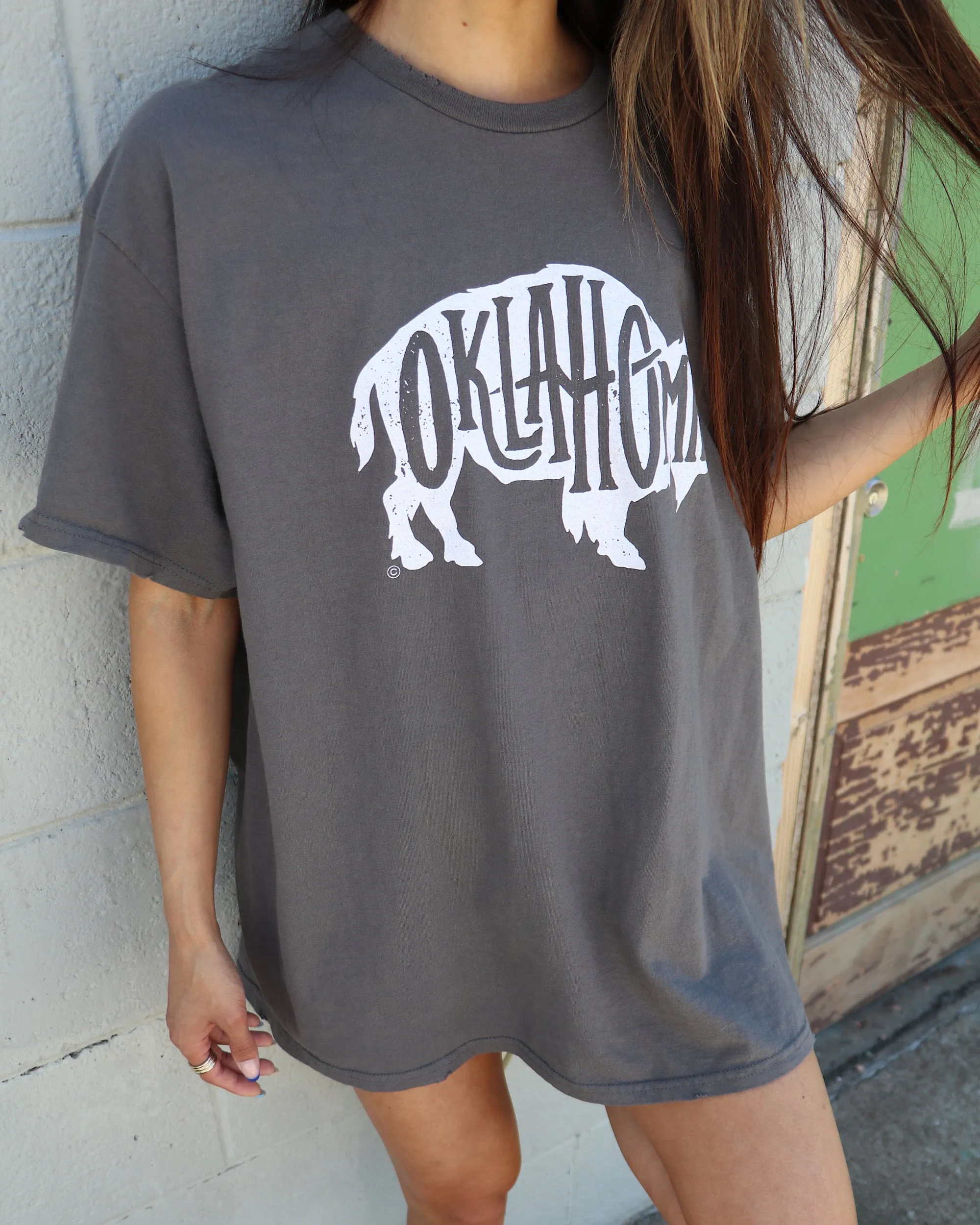 Oklahoma Bison Charcoal Thrifted Tee