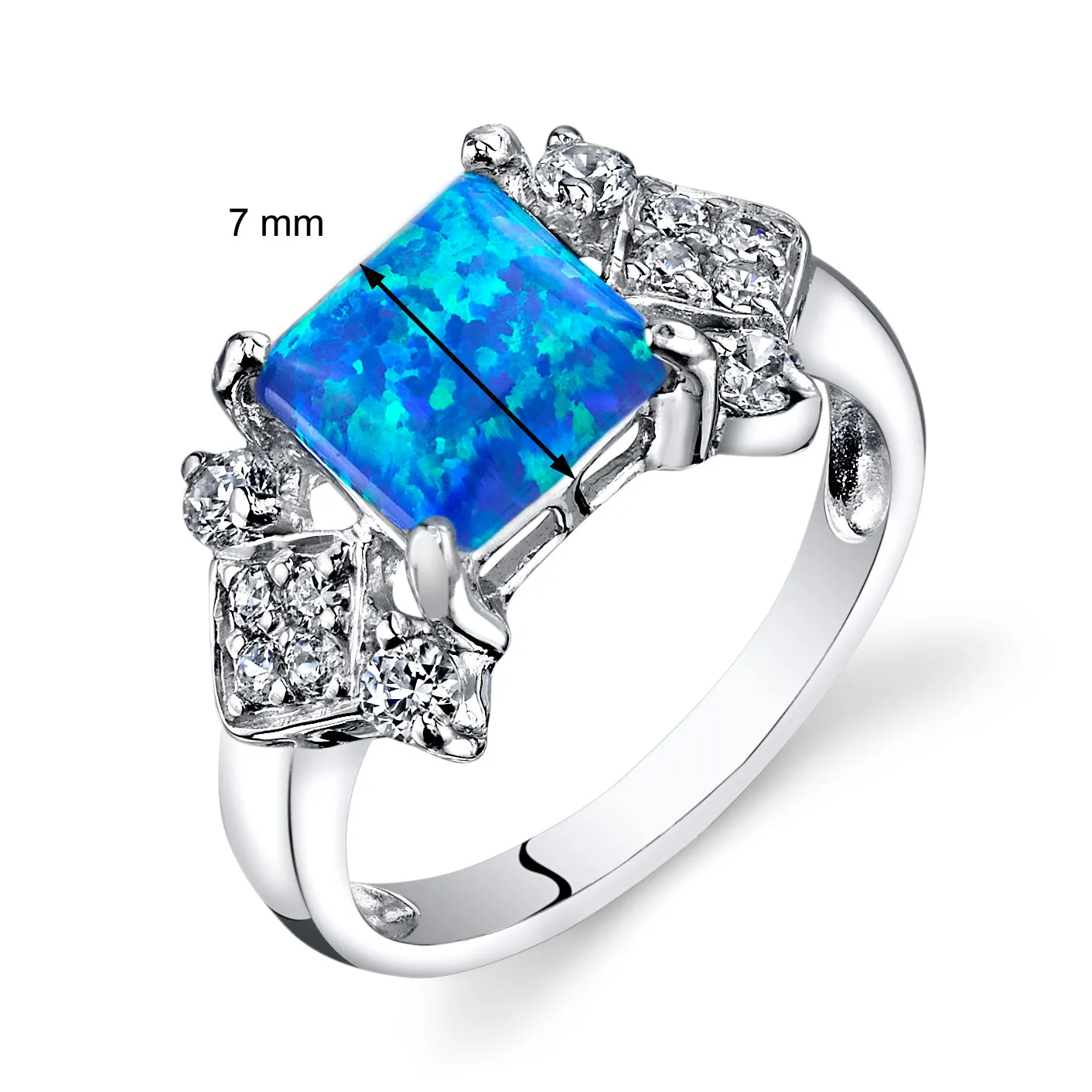 Opal Princess Cut Sterling Silver Ring Size 6