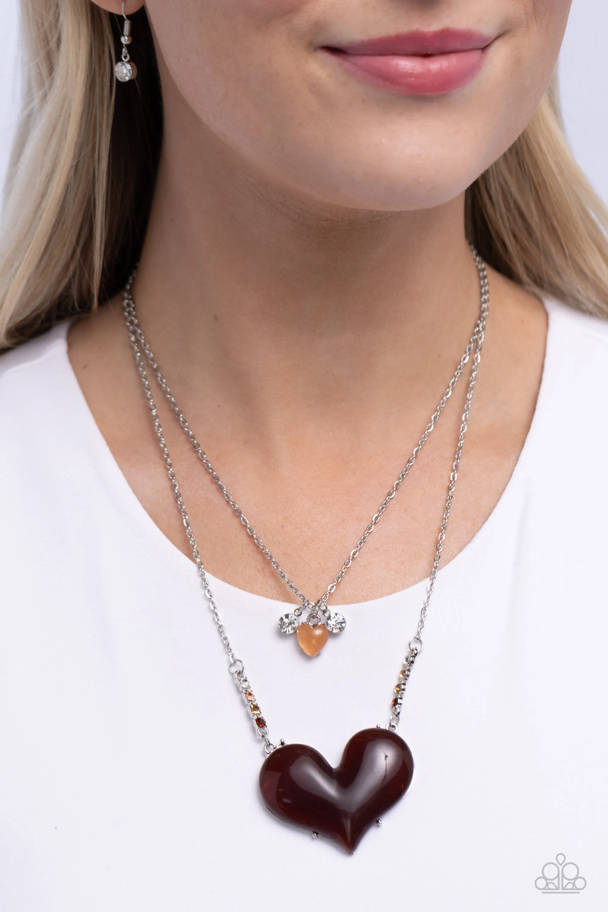 Paparazzi Heart-Racing Recognition Brown Necklace & Earring Set