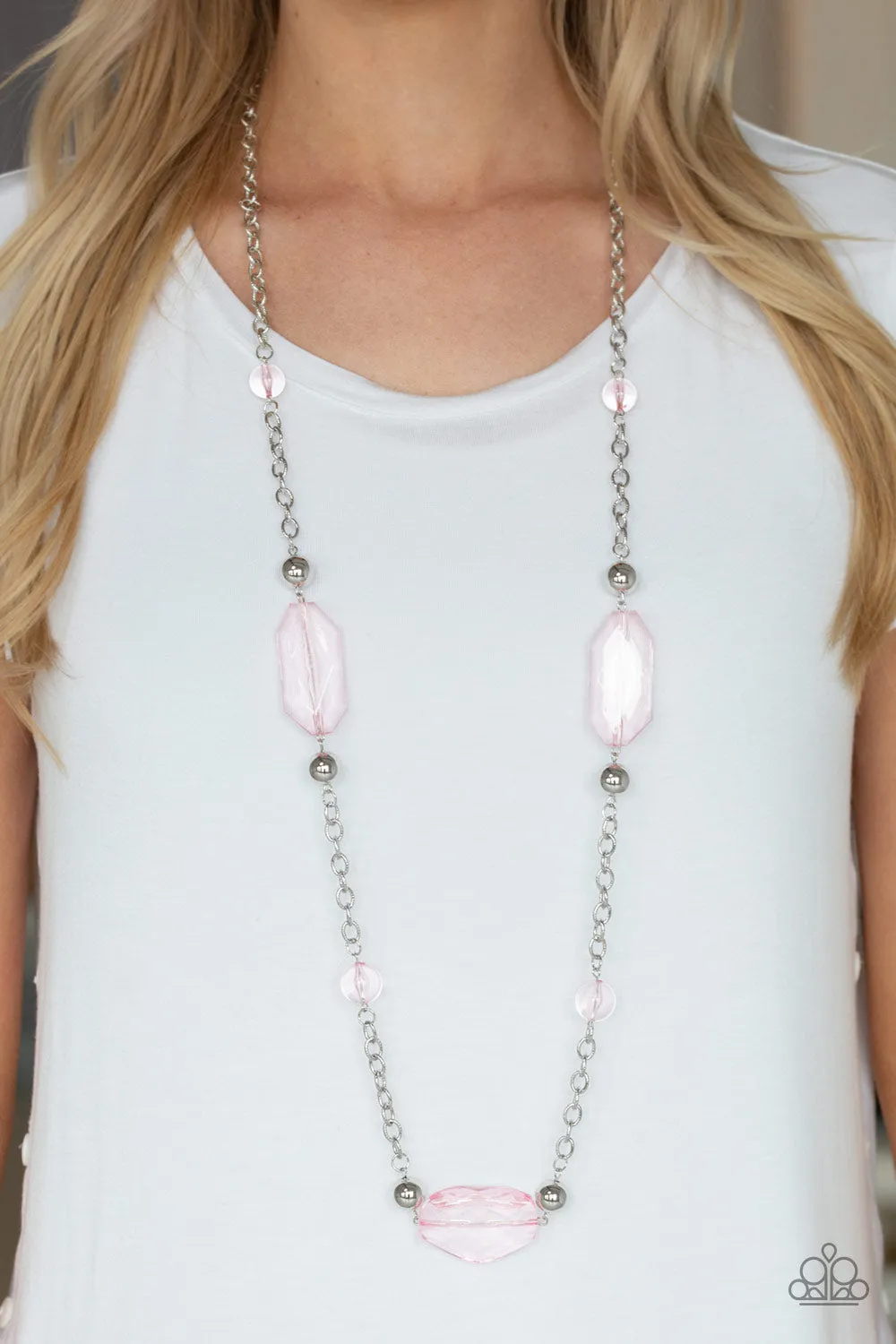 Paparazzi Necklace ~ Crystal Charm - Pink Crystal-like Beads Necklace