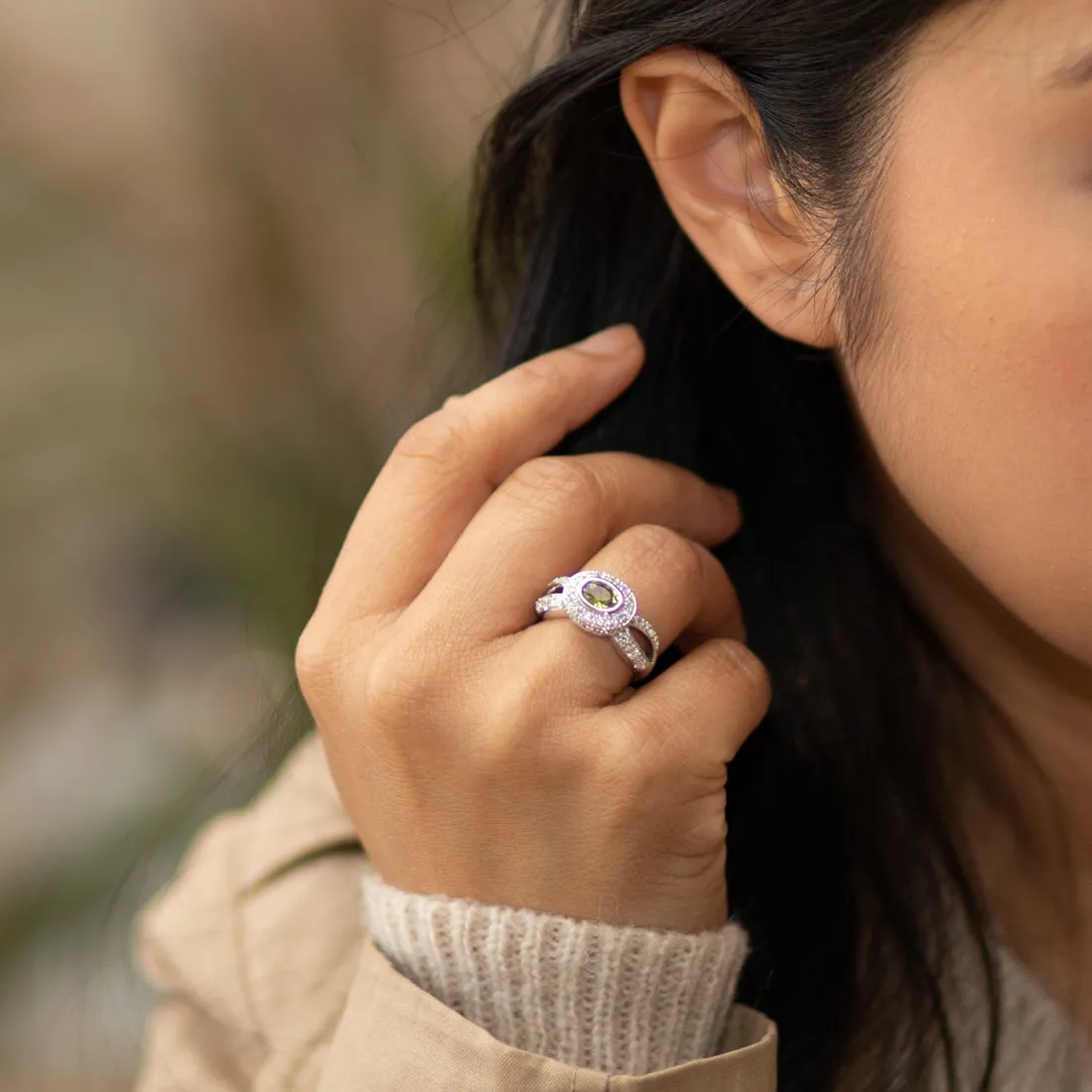 Peridot Oval Cut Sterling Silver Ring Size 5