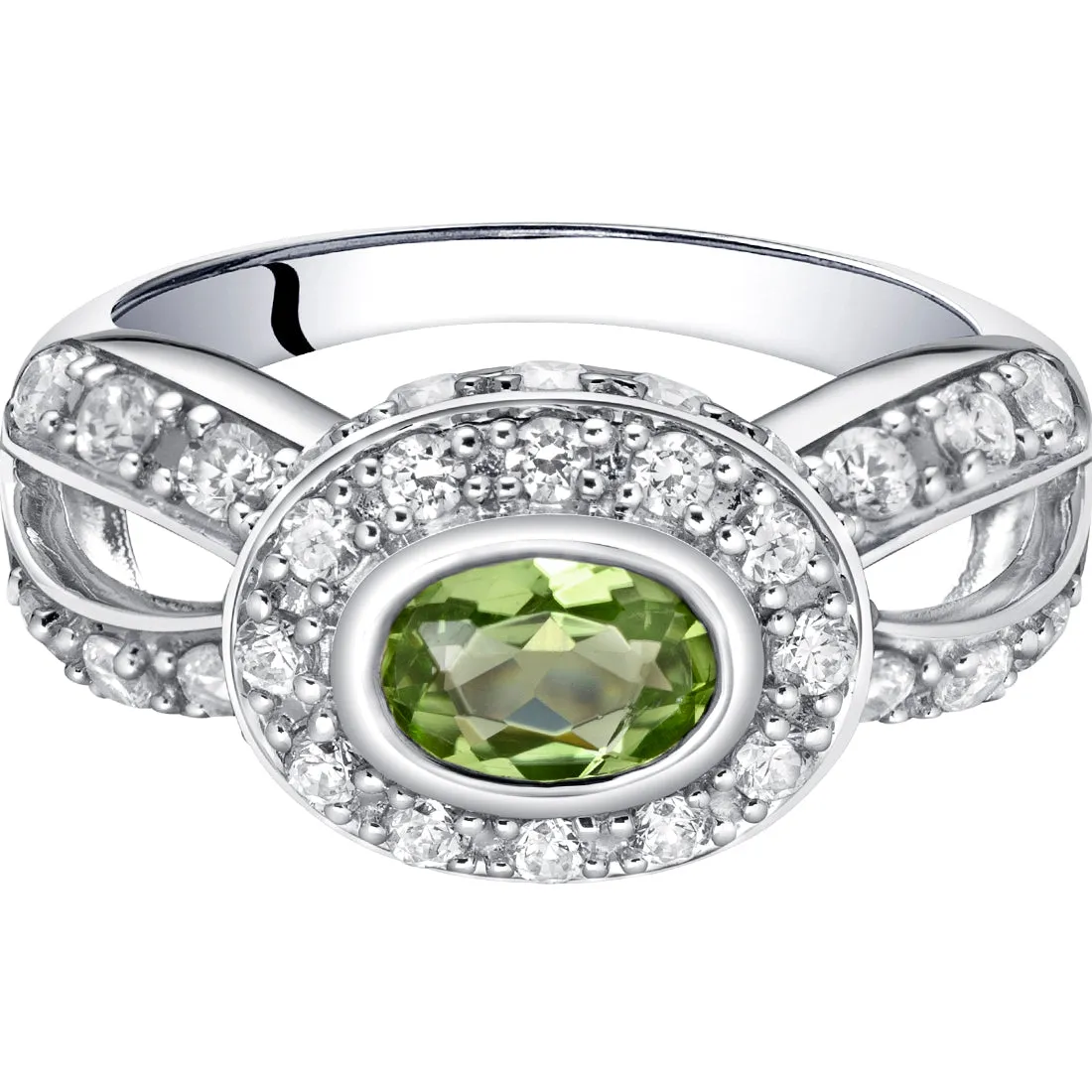 Peridot Oval Cut Sterling Silver Ring Size 5