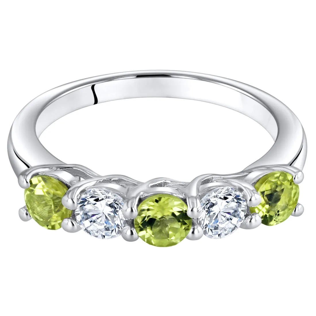 Peridot Round Cut Sterling Silver Band Size 9