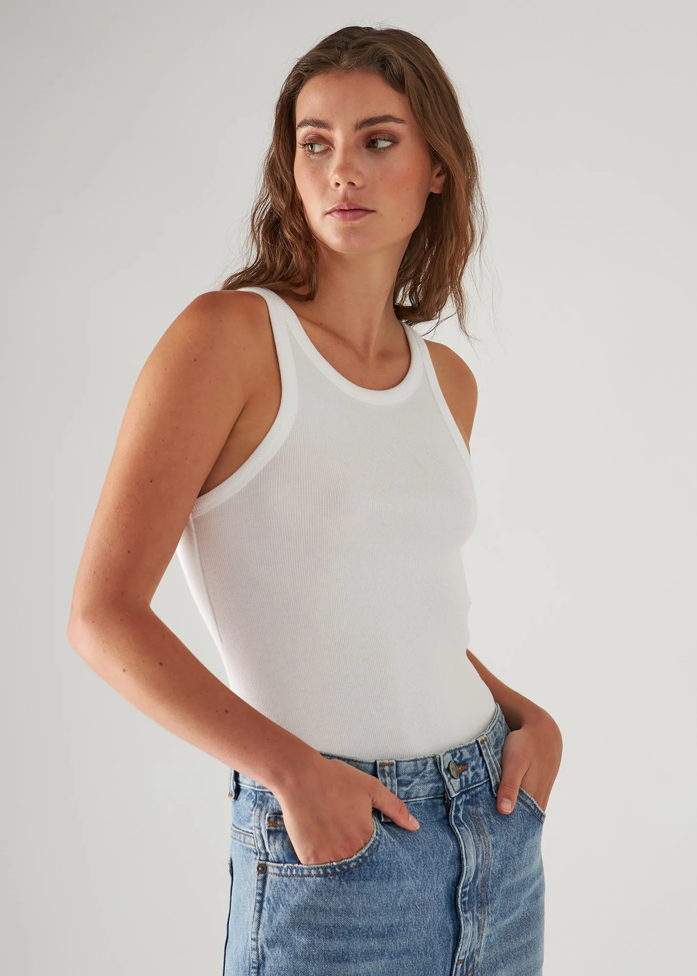 PIMA COTTON STRETCH HIGH CREW RIB TANK