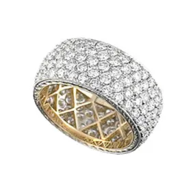 Platinum And 18K Yellow Gold Wide Diamond Pave Wedding Band