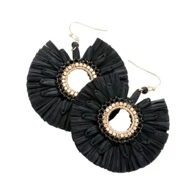 Raffia Trimmed Open Circle Dangle Earrings