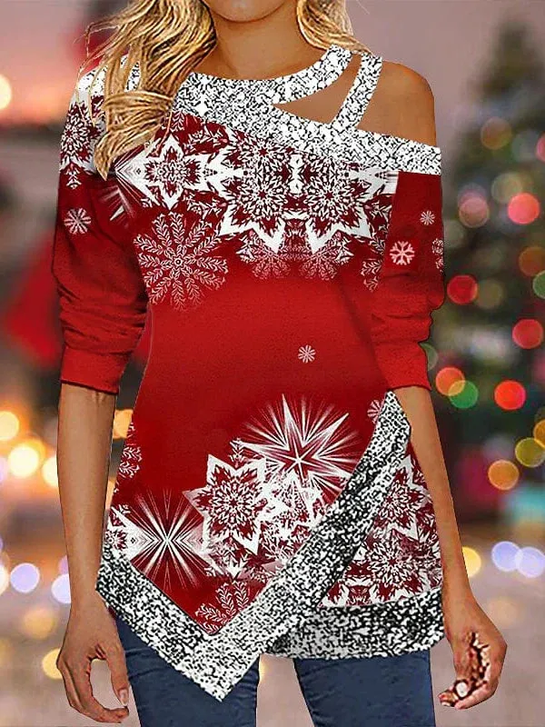 Reindeer Snowflake Print Long Sleeve Women's Shirt