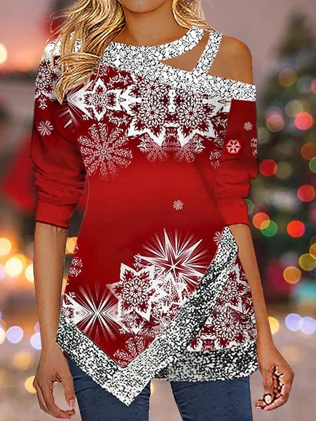 Reindeer Snowflake Print Long Sleeve Women's Shirt