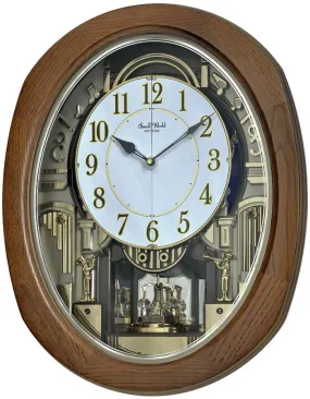 Rhythm Joyful Blessings Muscial Motion Wall Clock - 30 Melodies - Oak Case