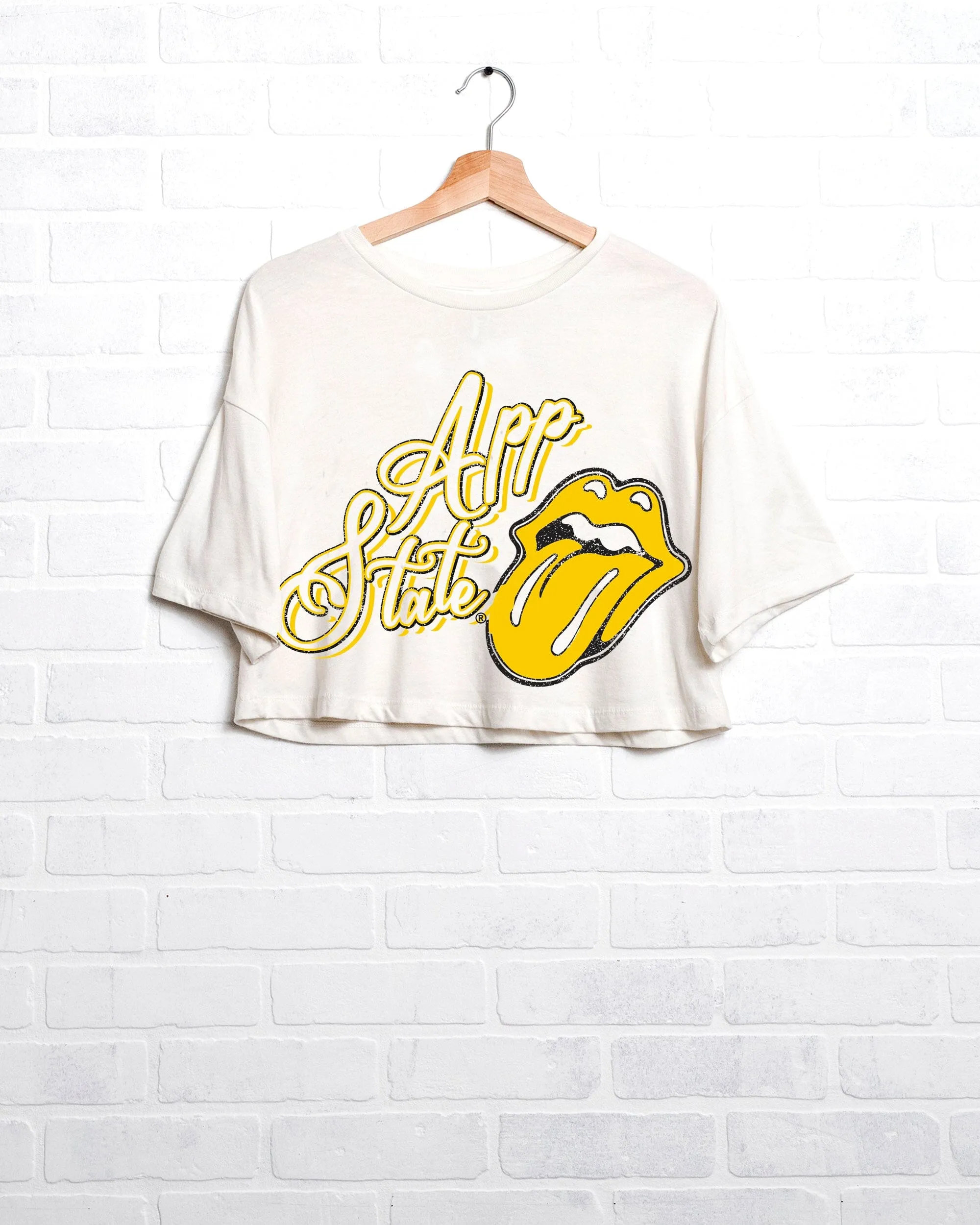 Rolling Stones Appalachian State Malibu Puff Ink Off White Cropped Tee