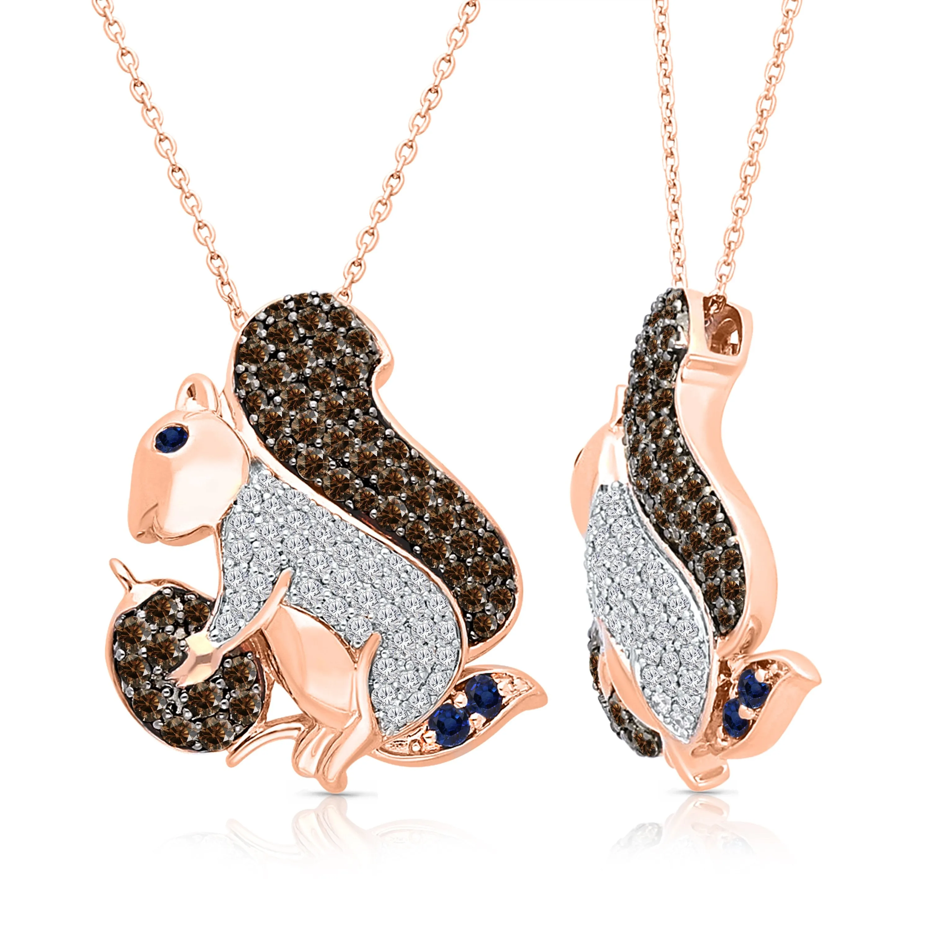 Rose Gold Coco & White Diamond Squirrel Pendant