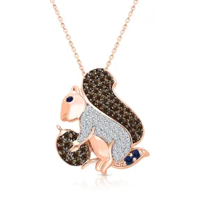 Rose Gold Coco & White Diamond Squirrel Pendant