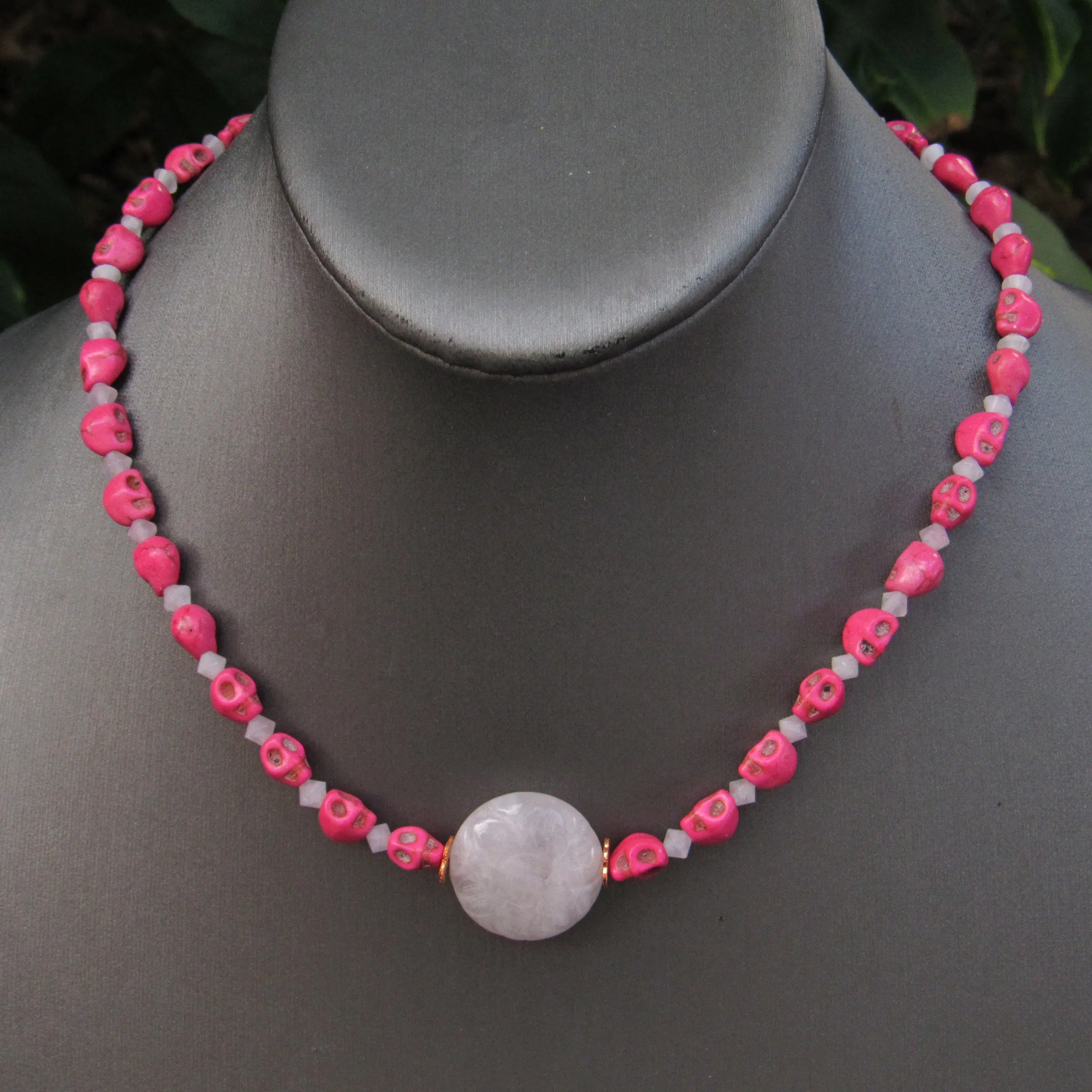 Rose Quartz and Skull Necklace