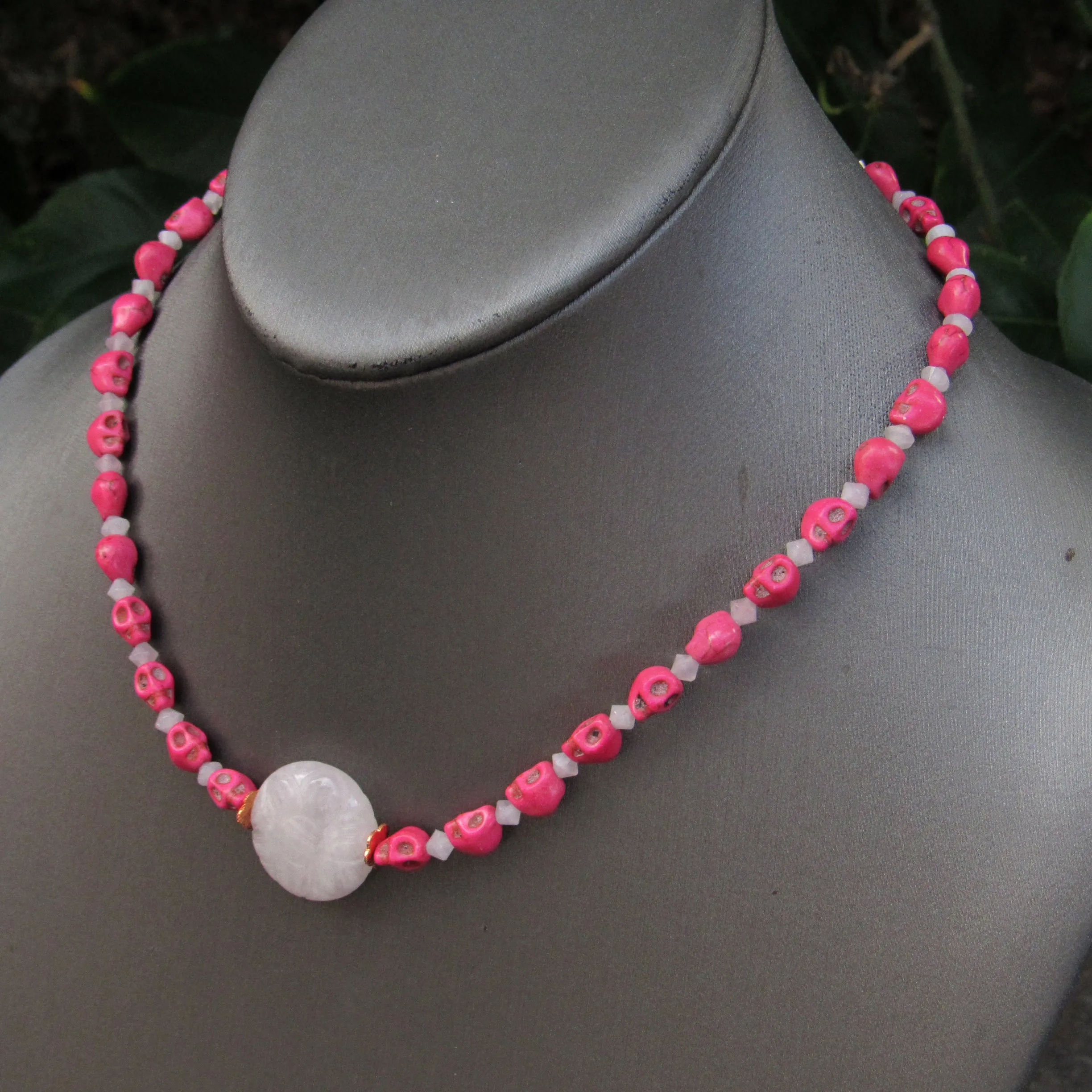 Rose Quartz and Skull Necklace