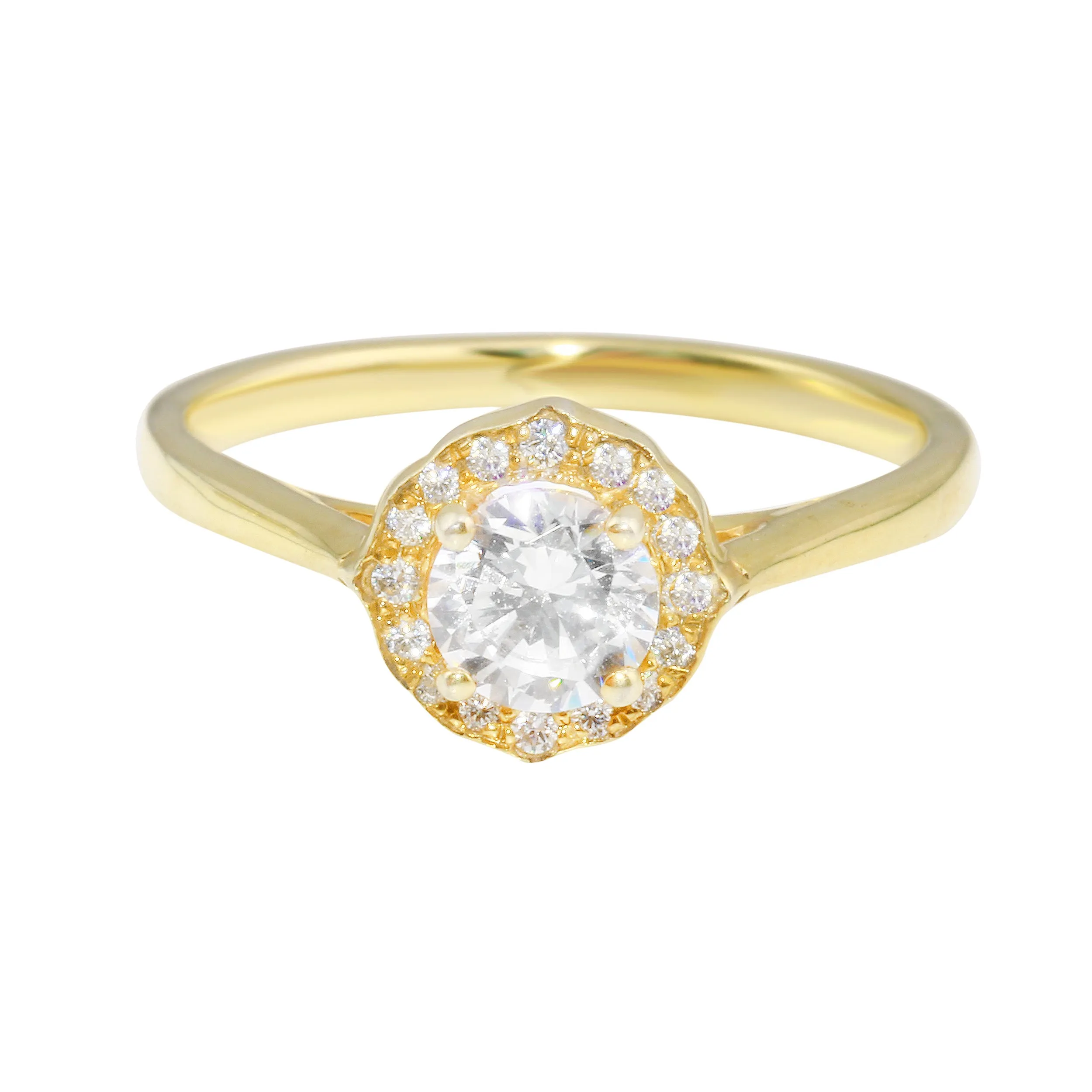 Round Diamond and Scalloped Halo Engagement Ring