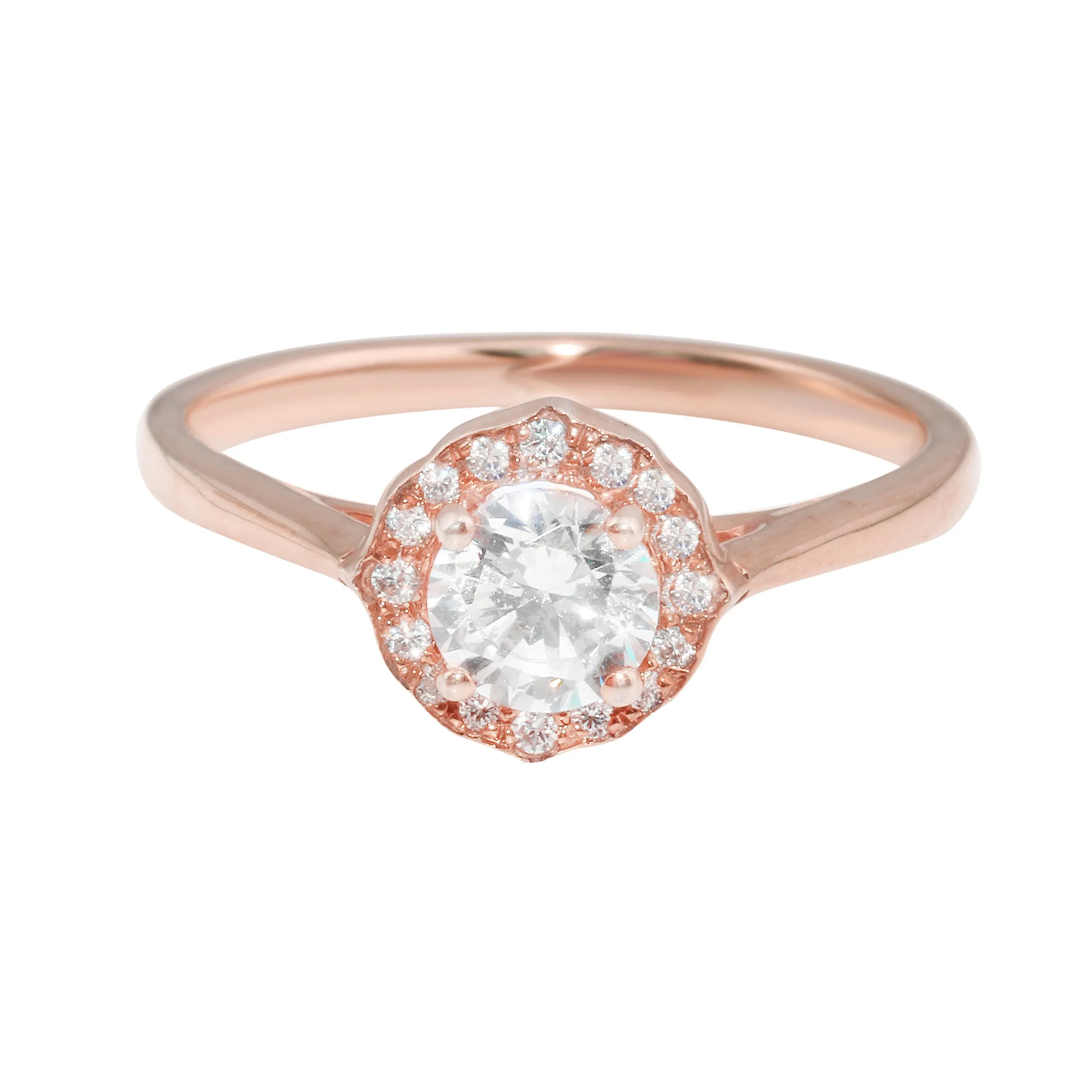 Round Diamond and Scalloped Halo Engagement Ring