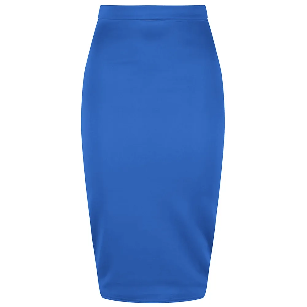 Royal Blue Stretch Pencil Bodycon Midi Work Office Skirt