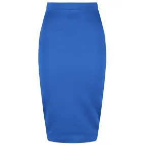 Royal Blue Stretch Pencil Bodycon Midi Work Office Skirt