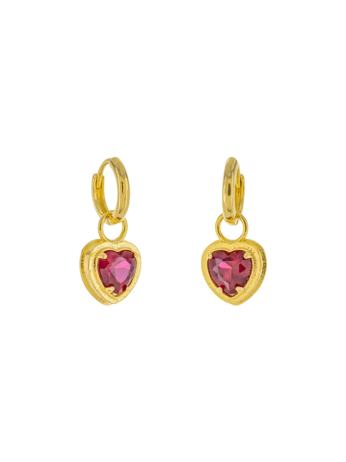 Ruby CZ Heart Huggie Hoops