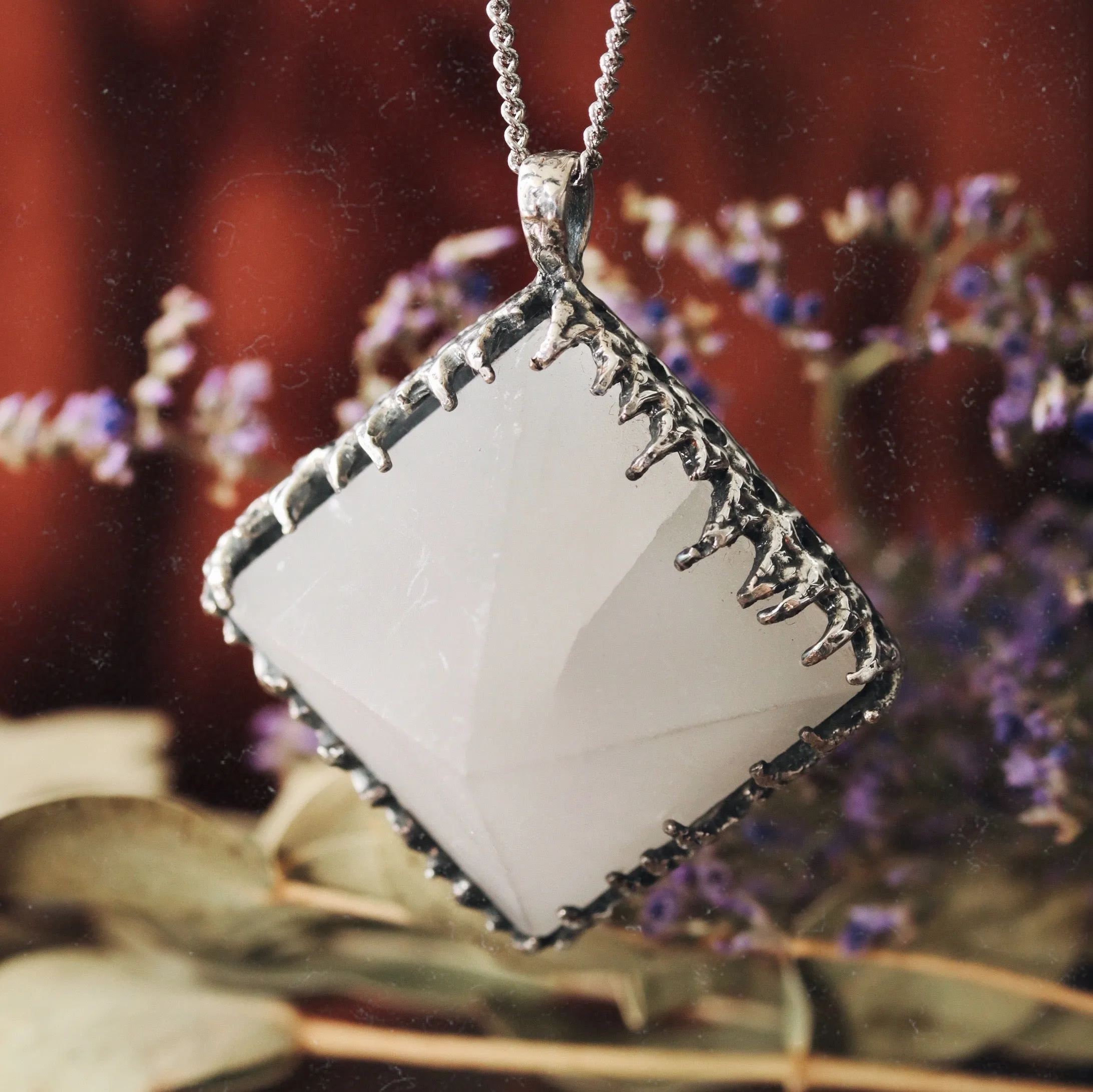 Sacred Selenite Icicle Crystal Pyramid Necklace #09