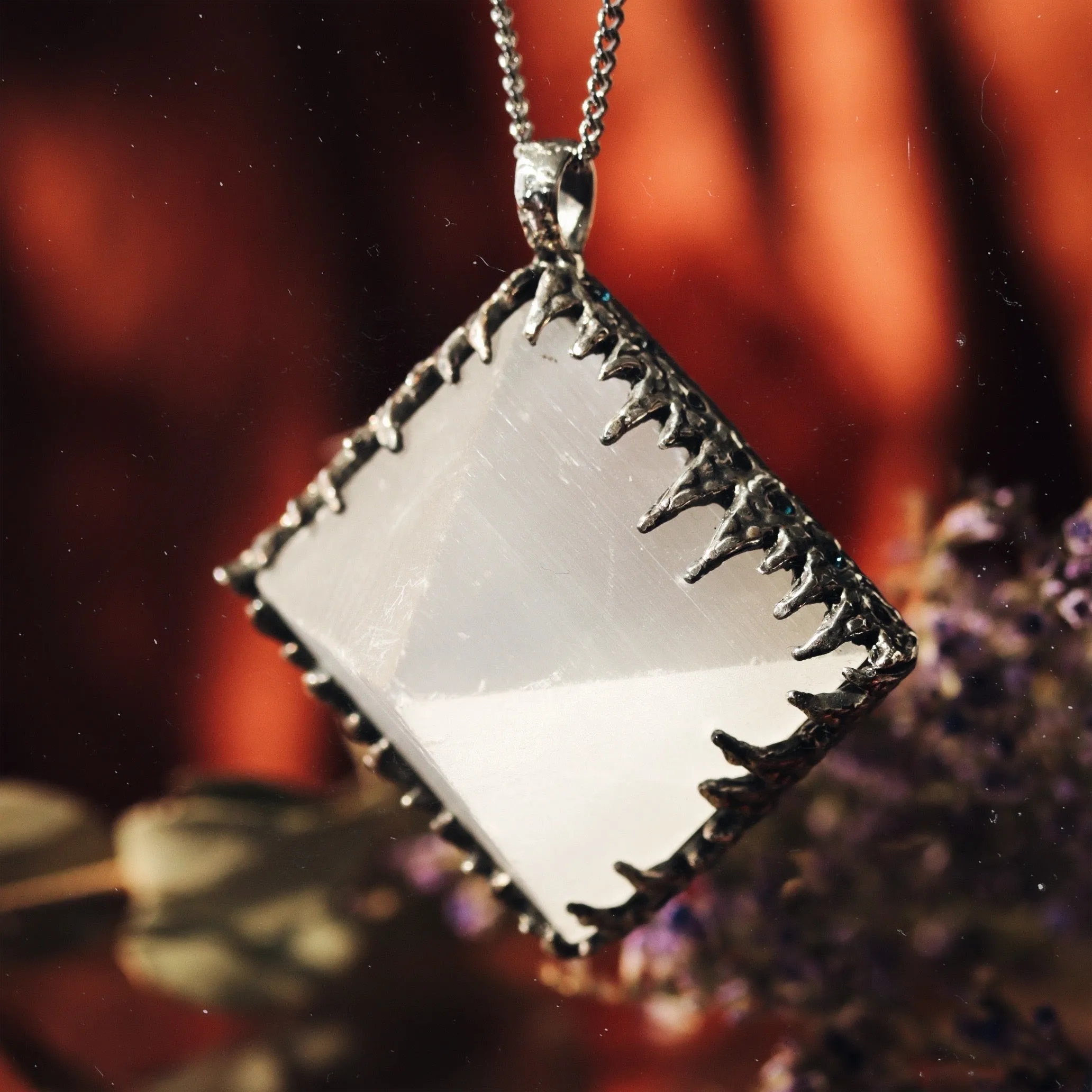 Sacred Selenite Icicle Crystal Pyramid Necklace #21