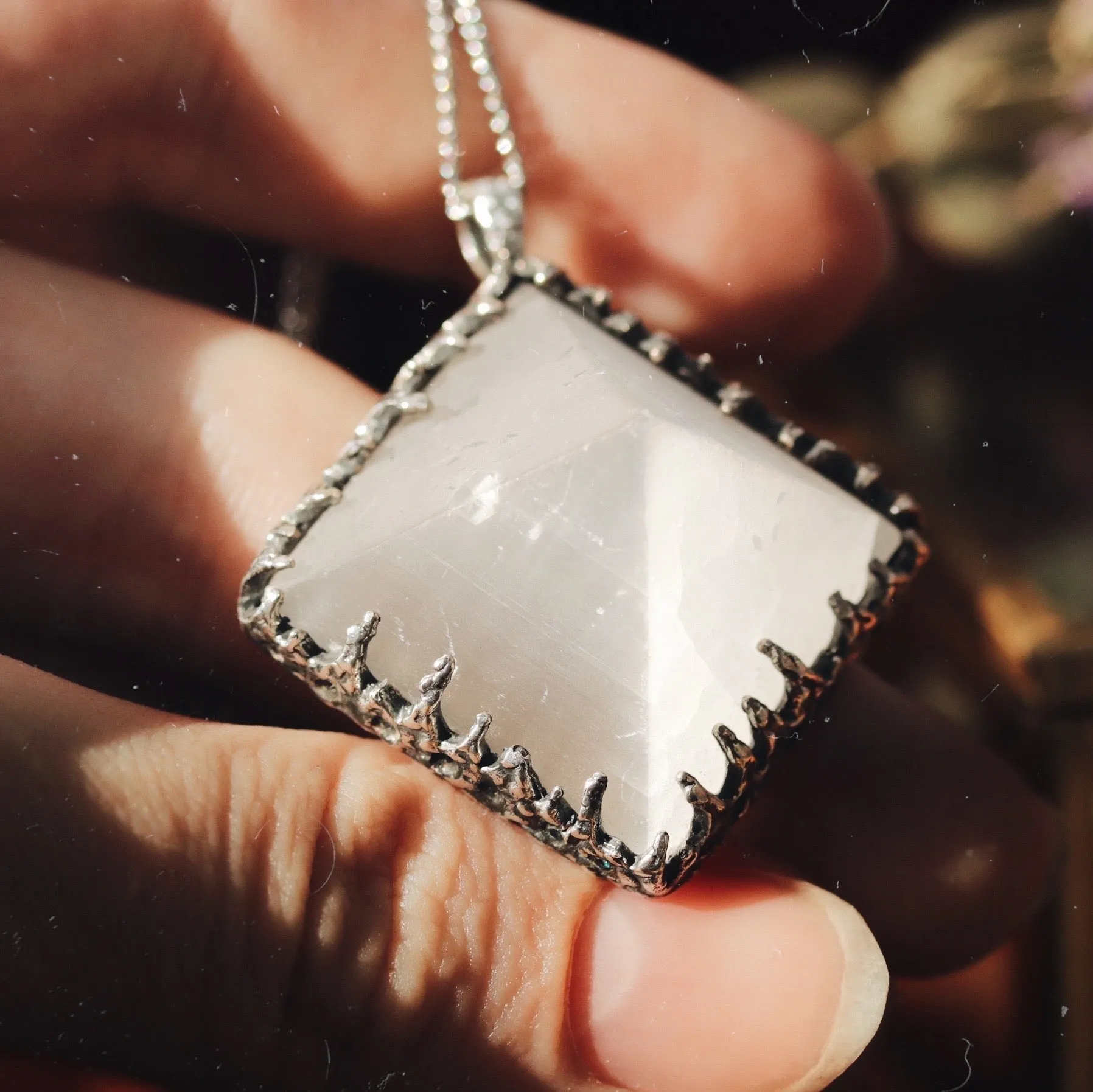 Sacred Selenite Icicle Crystal Pyramid Necklace #25