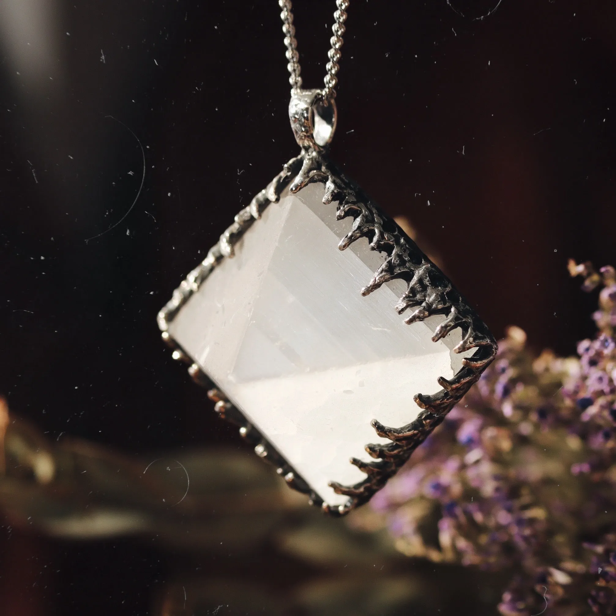 Sacred Selenite Icicle Crystal Pyramid Necklace #25