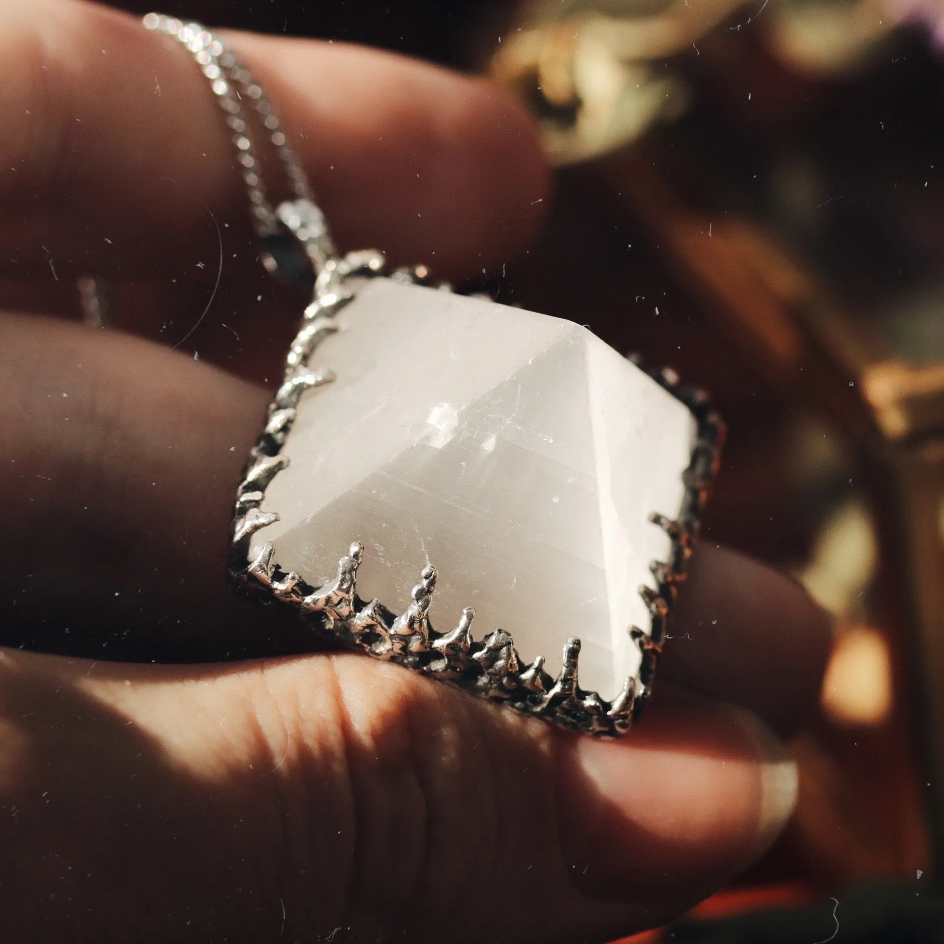 Sacred Selenite Icicle Crystal Pyramid Necklace #25