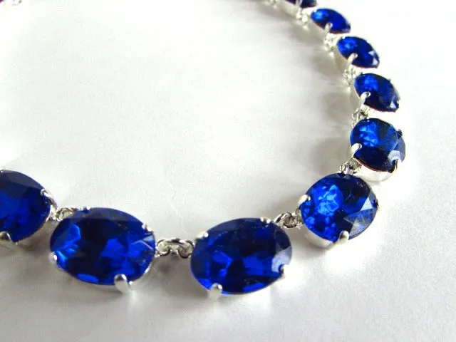 Sapphire Blue Crystal Riviere Necklace - Medium Oval